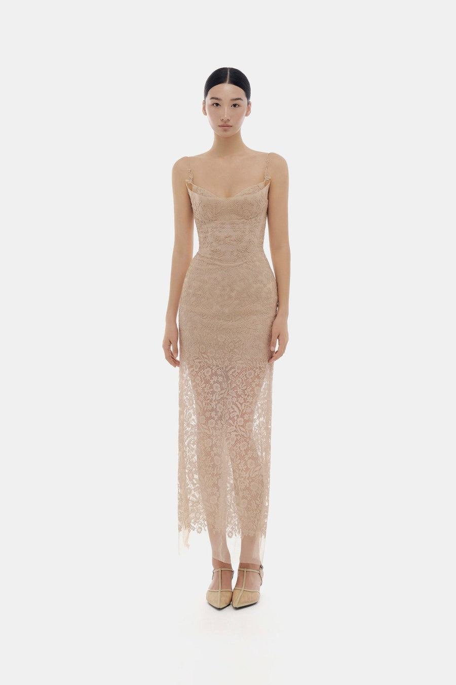 Nude Lace Midi Dress
