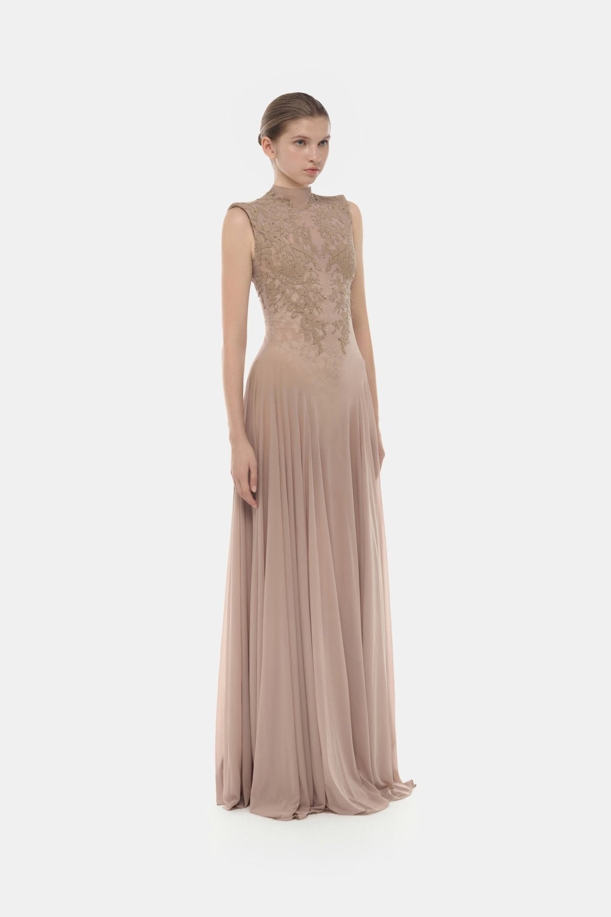 Nude Sleeveless Jacquard Maxi Dress by Montsand