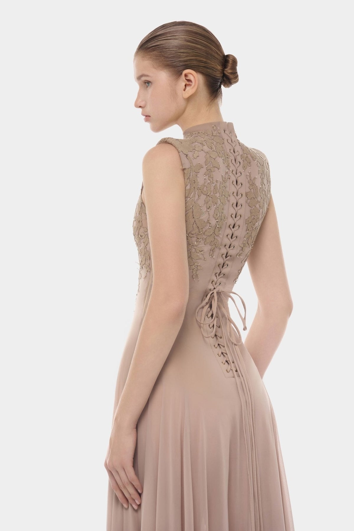 Nude Sleeveless Jacquard Maxi Dress by Montsand