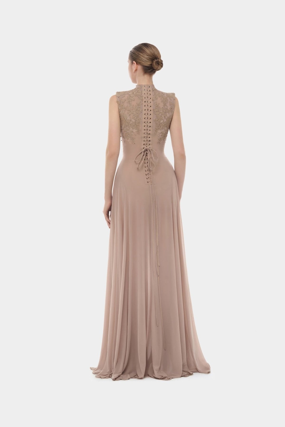 Nude Sleeveless Jacquard Maxi Dress by Montsand