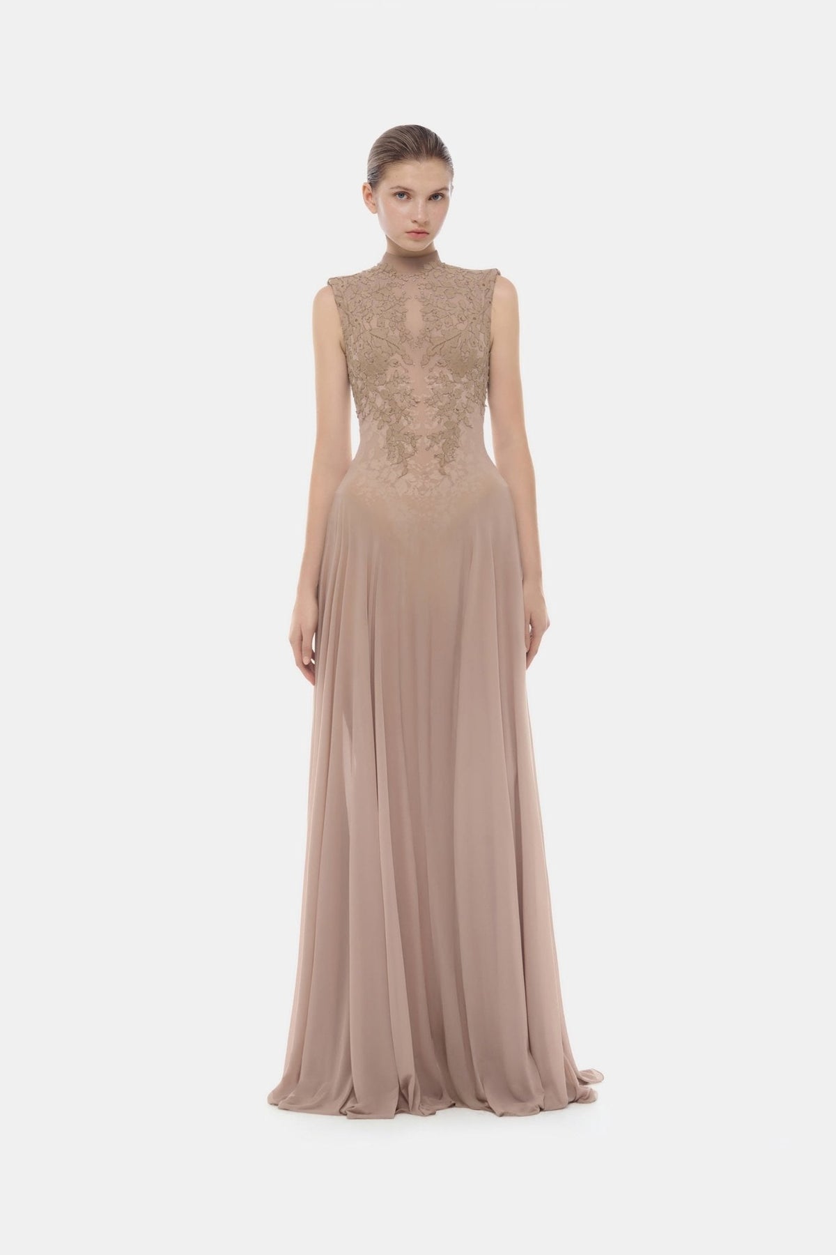 Nude Sleeveless Jacquard Maxi Dress by Montsand