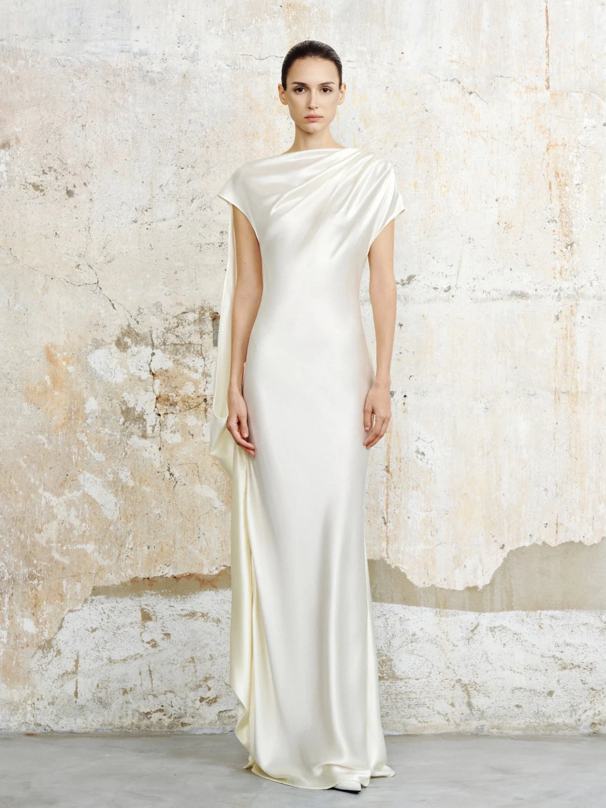 Odette Asymmetric Satin Maxi Dress by COCOSIN