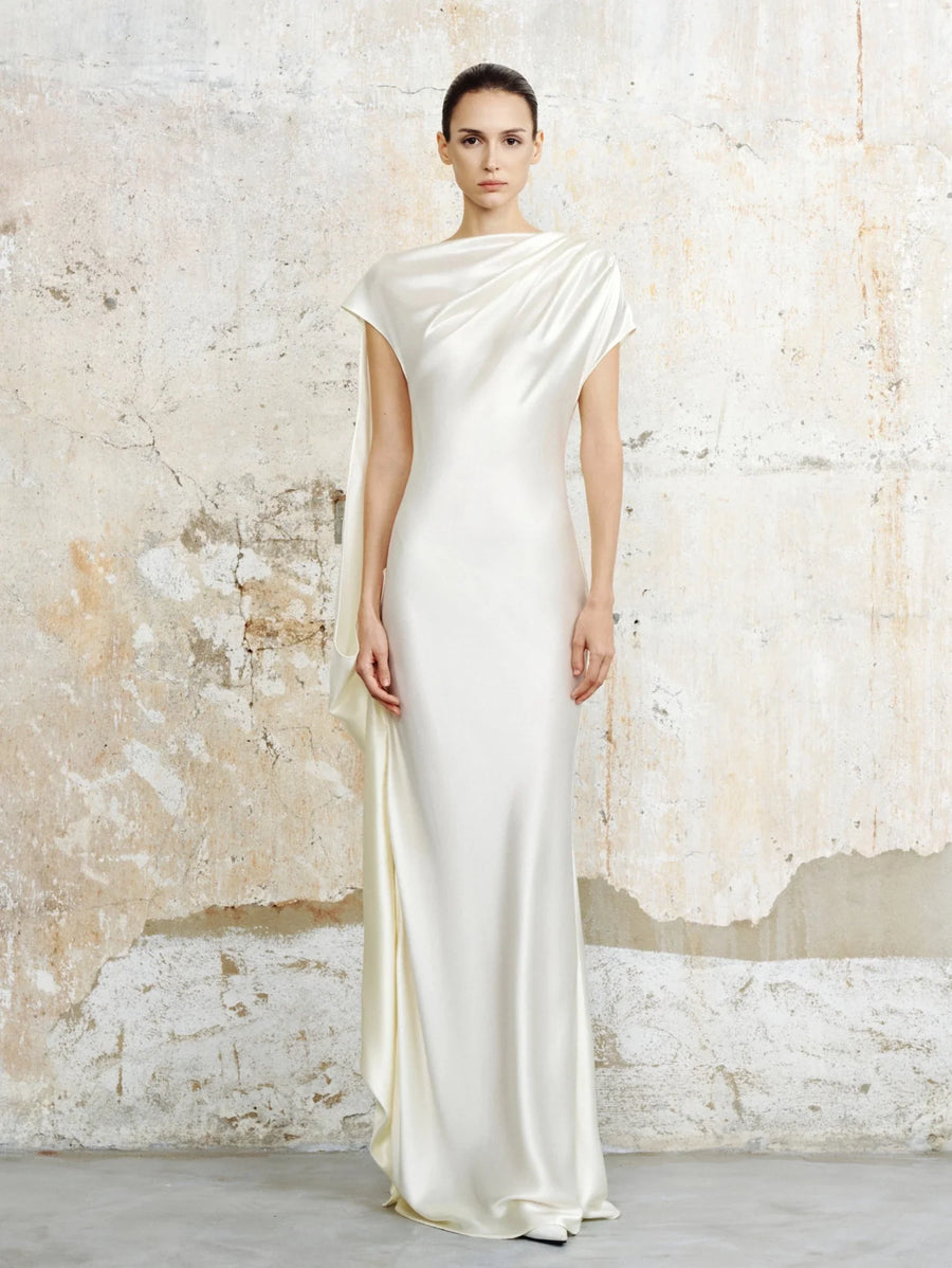 Odette Asymmetric Satin Maxi Dress