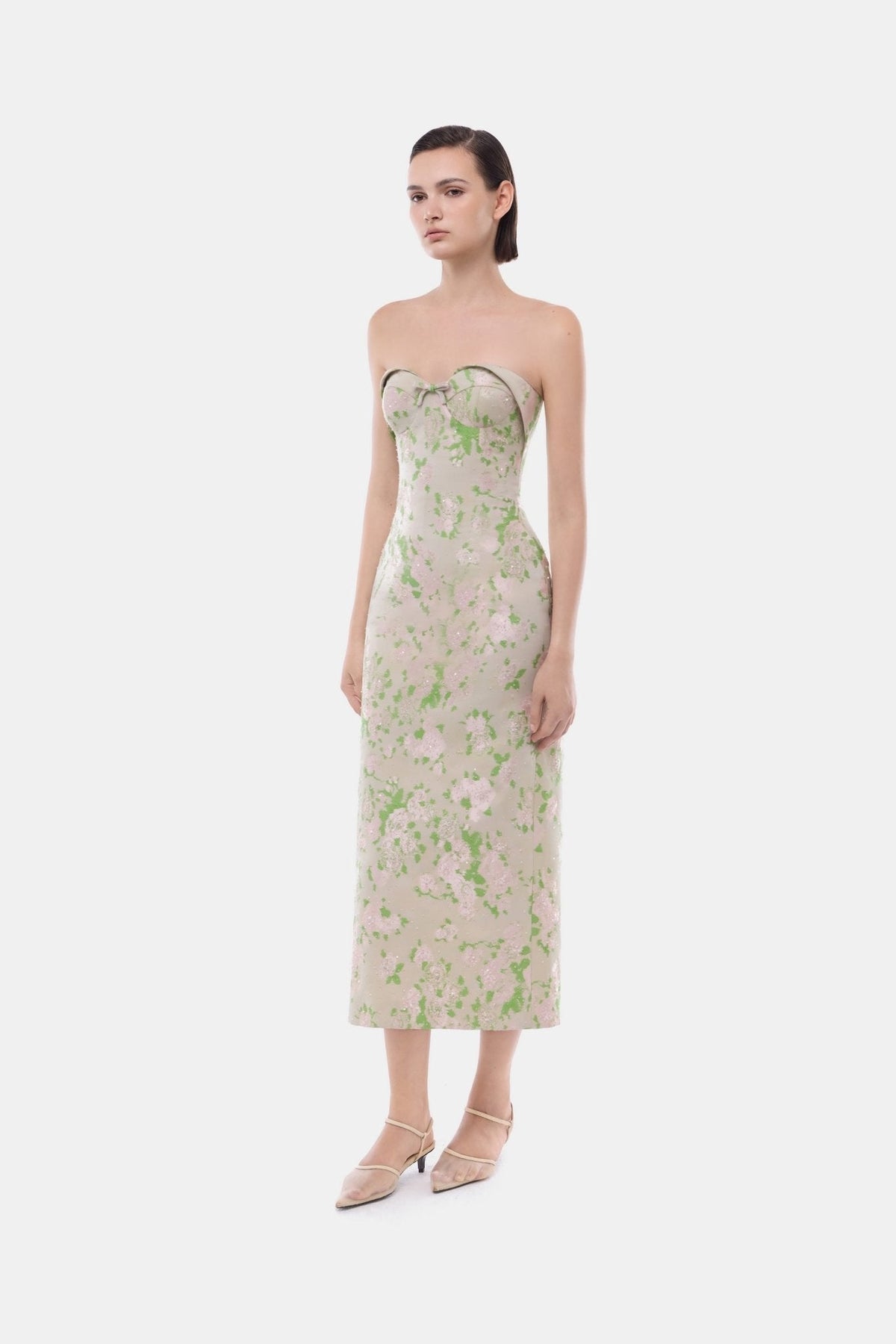 Pastel Floral Corsetry Tube Midi Dress by Montsand