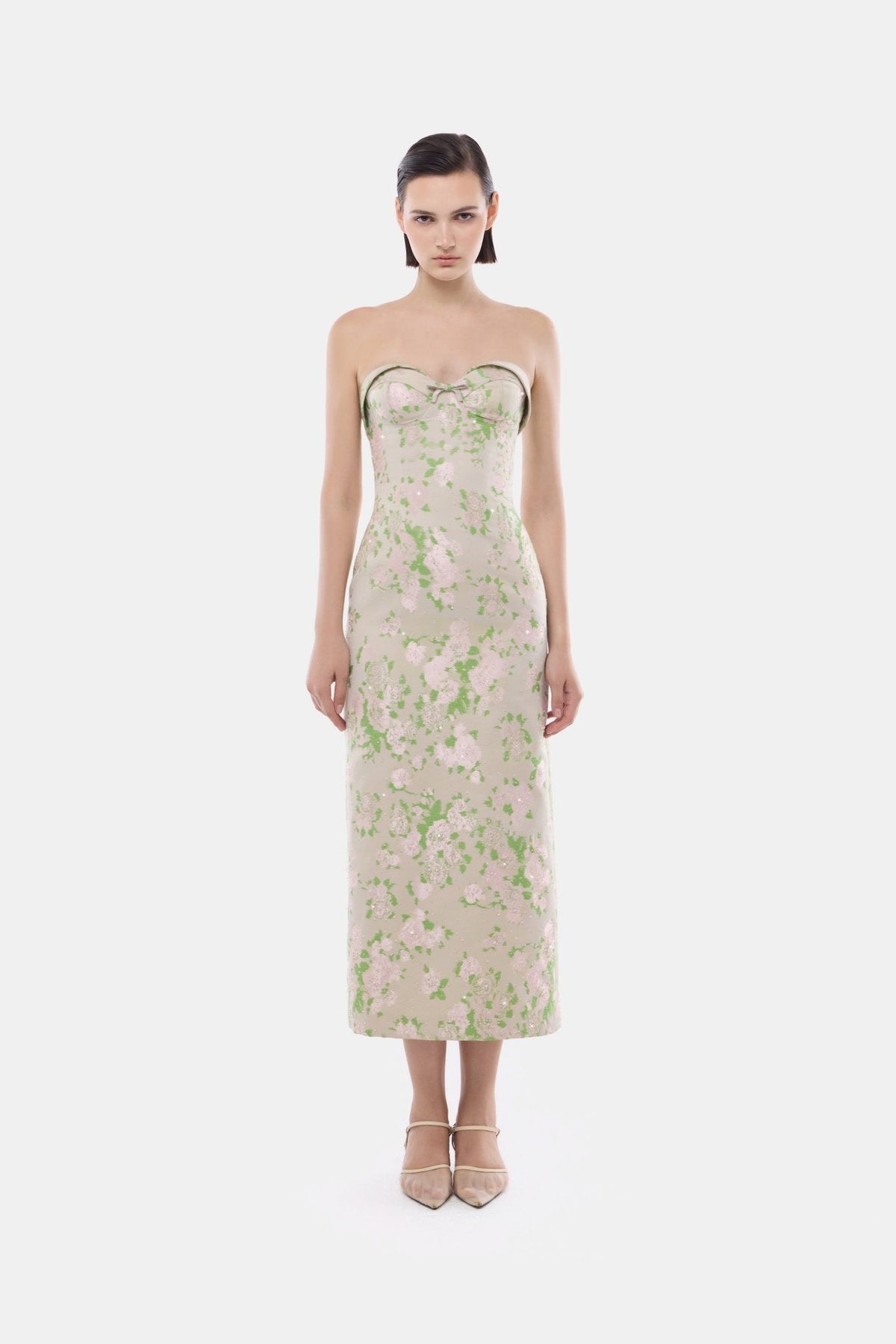Pastel Floral Corsetry Tube Midi Dress by Montsand