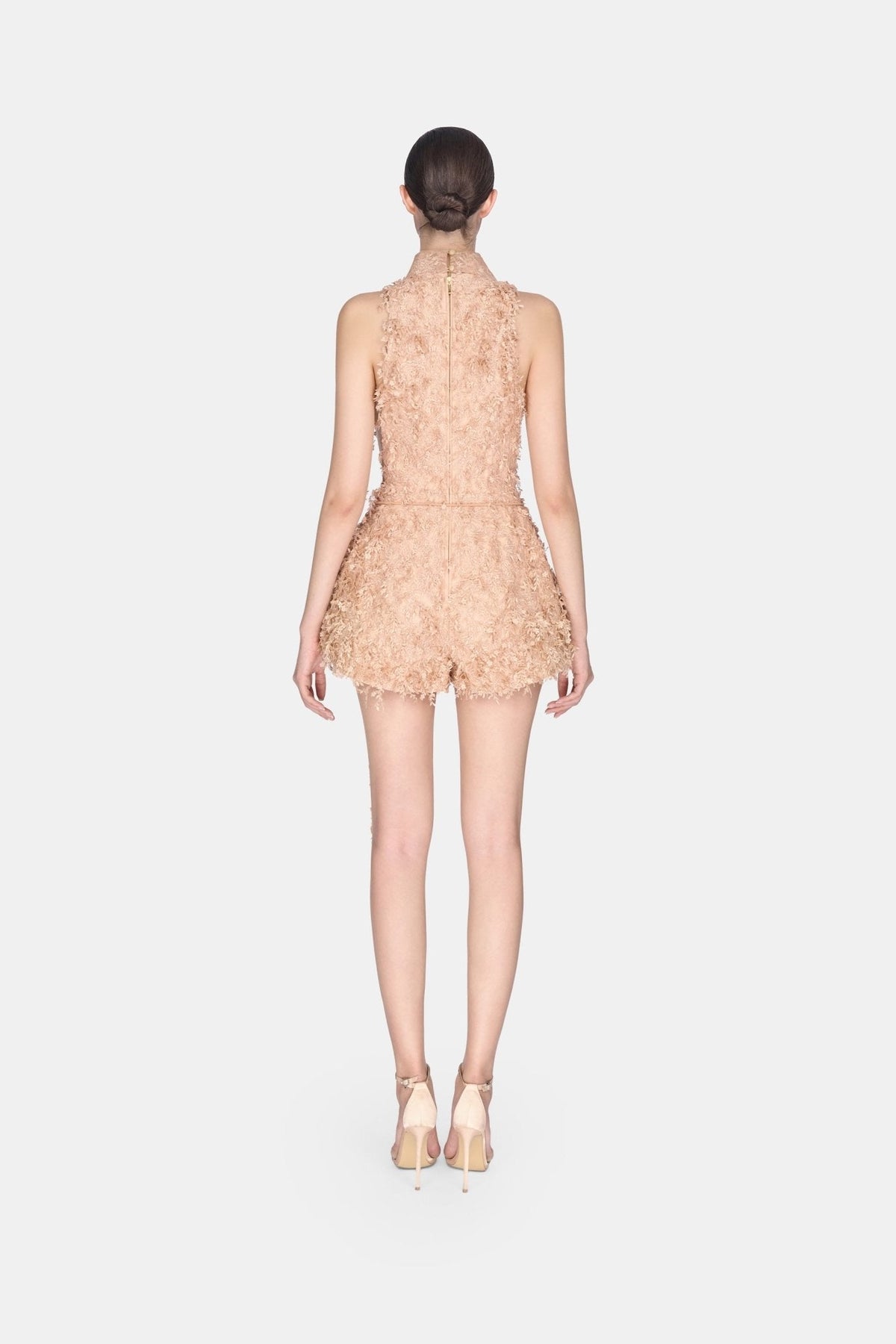 Peach Beaded Lace Jumpsuit by Montsand