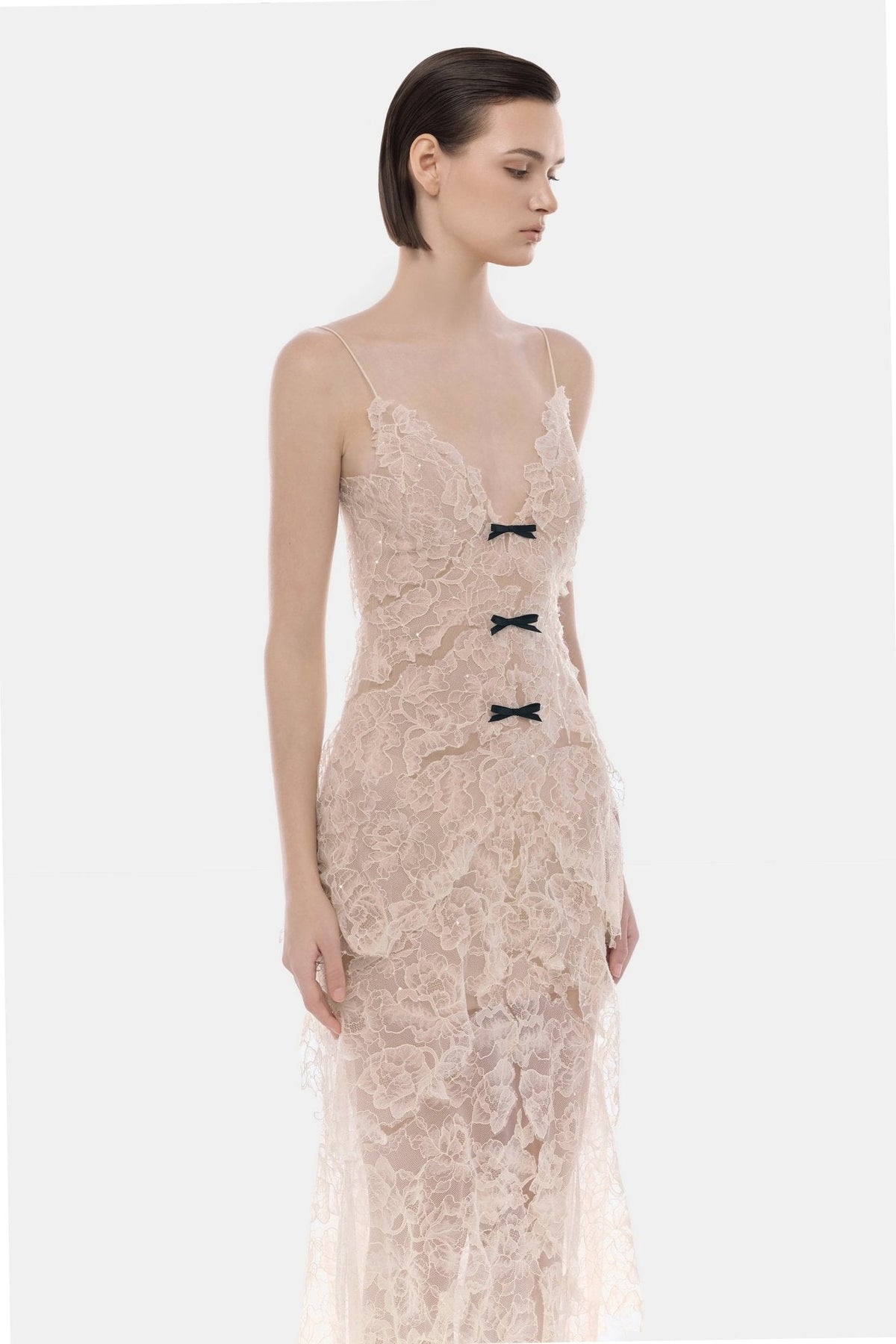 Peach Floral Bow Vneck Maxi Dress by Montsand