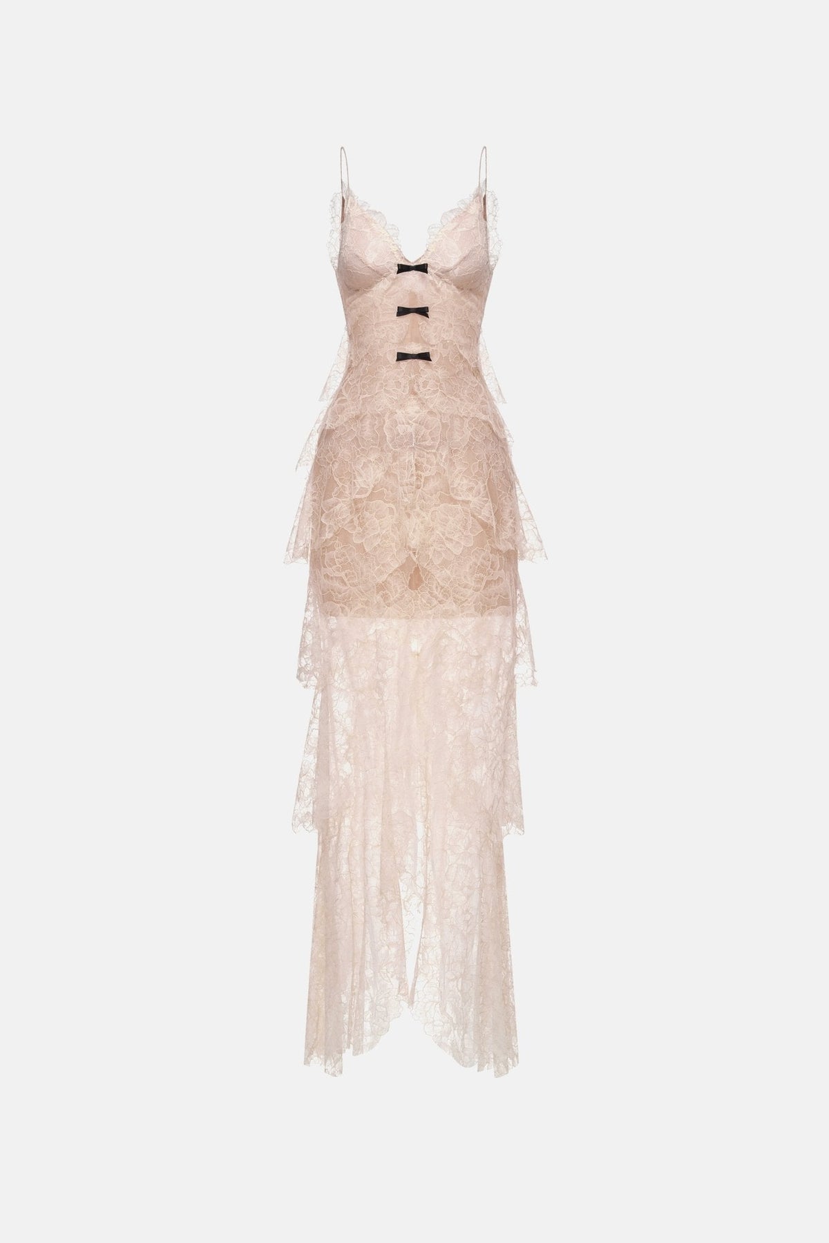 Peach Floral Bow Vneck Maxi Dress by Montsand