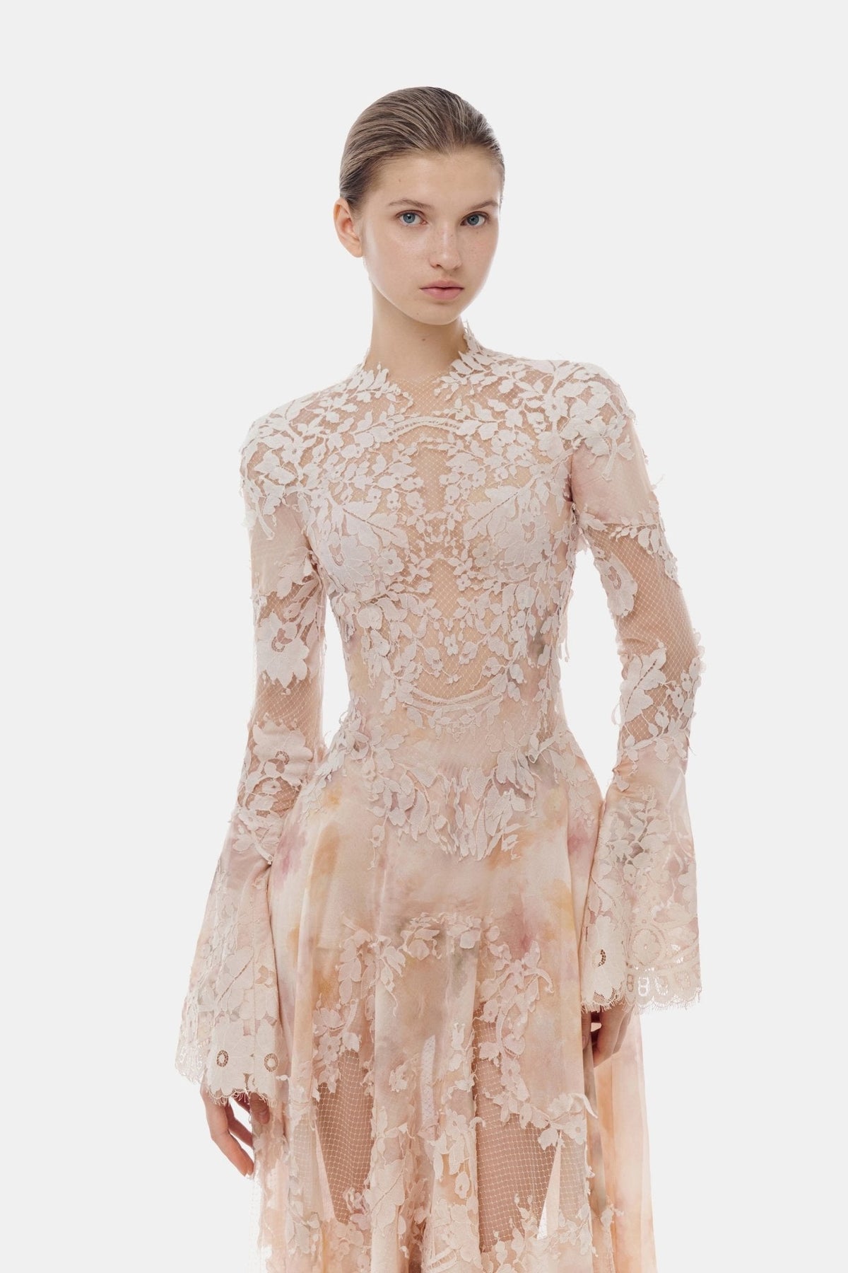 Peach Lace Appliqué Maxi Dress by Montsand