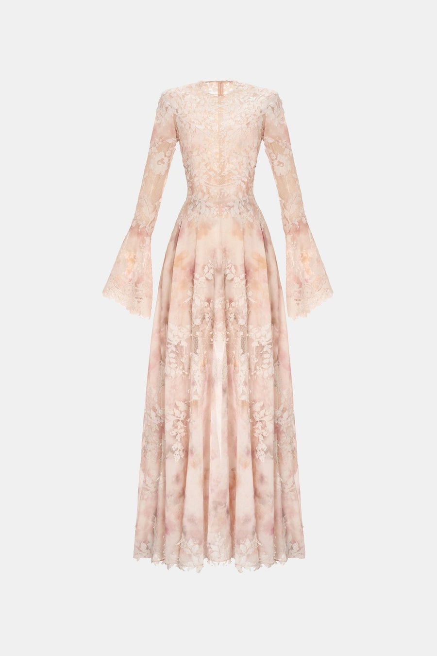 Peach Lace Appliqué Maxi Dress