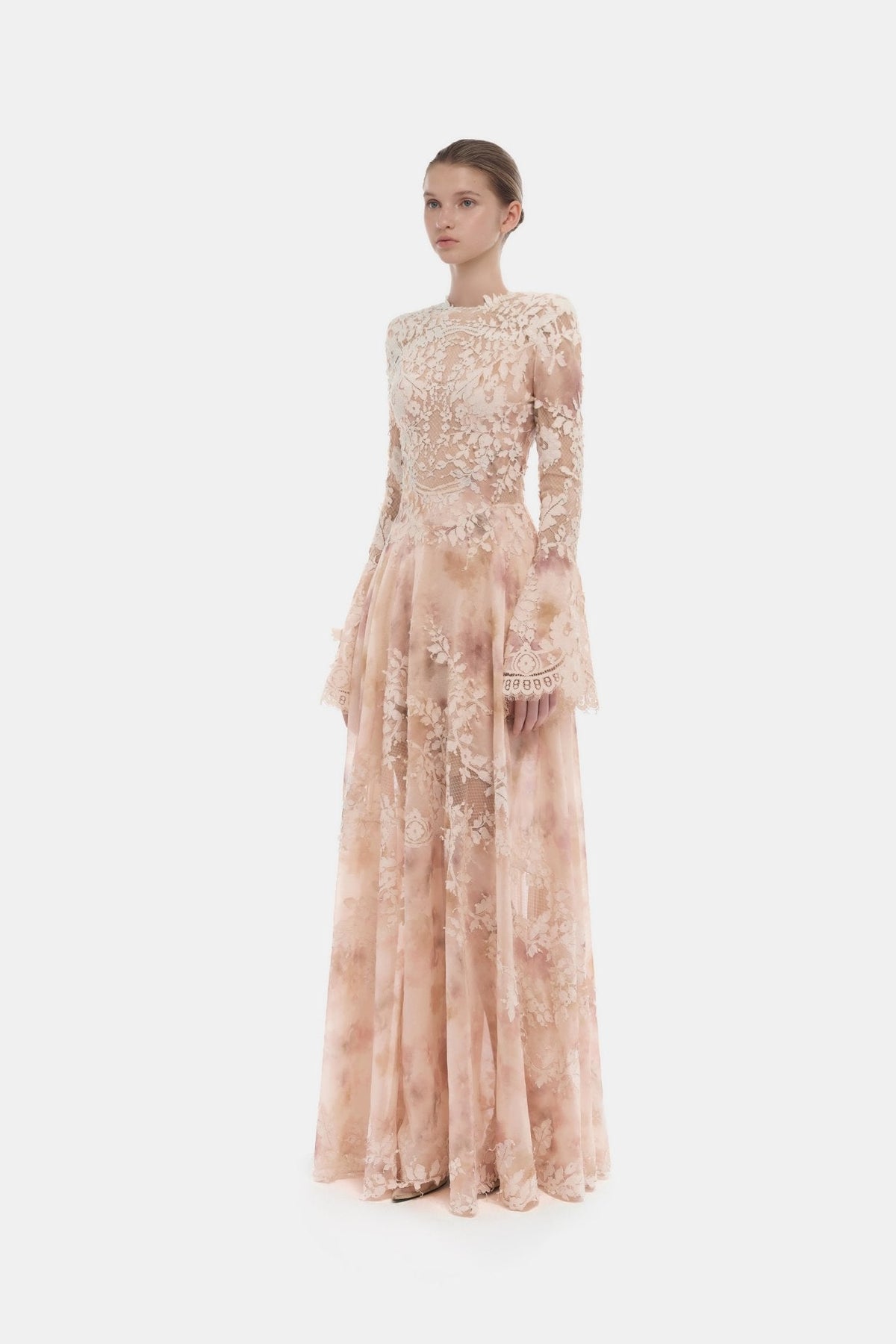Peach Lace Appliqué Maxi Dress by Montsand