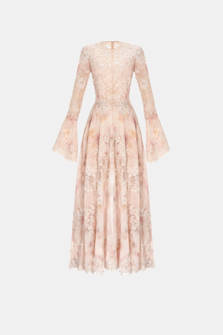 Peach Lace Appliqué Midi Dress