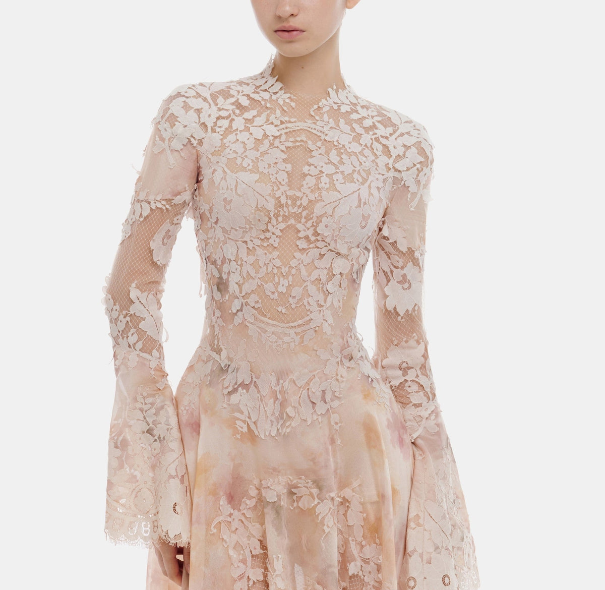 Peach Lace Appliqué Mini Dress by Montsand