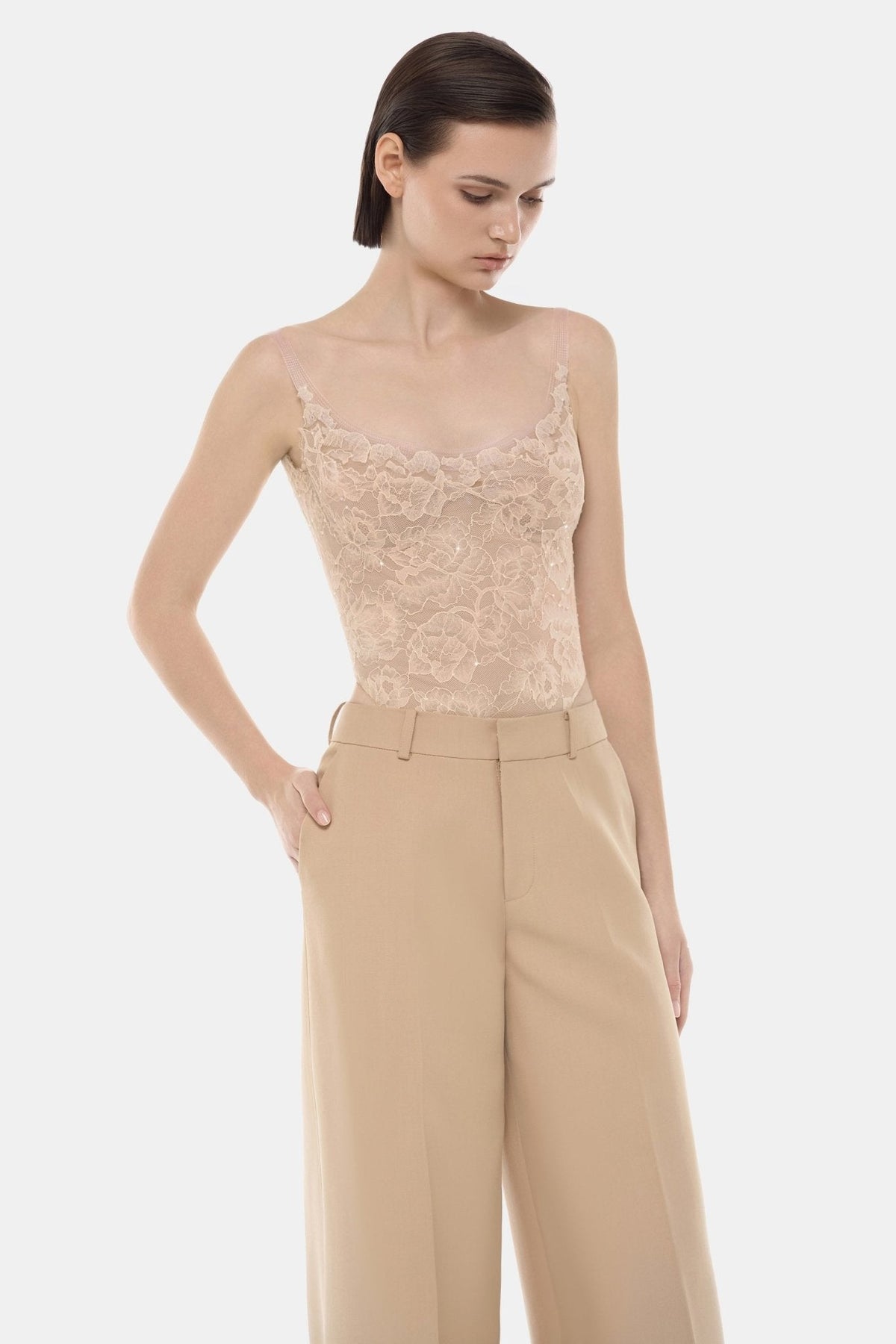 Peach Sheer Lace Top by Montsand