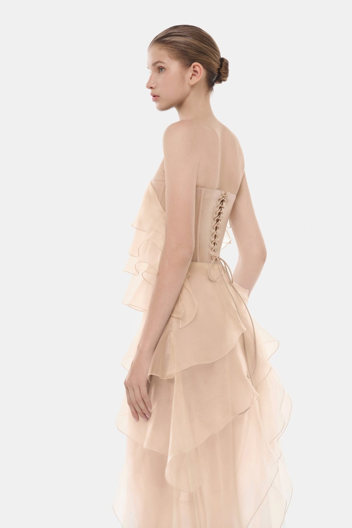 Peach Tiered Strapless Dress by Montsand