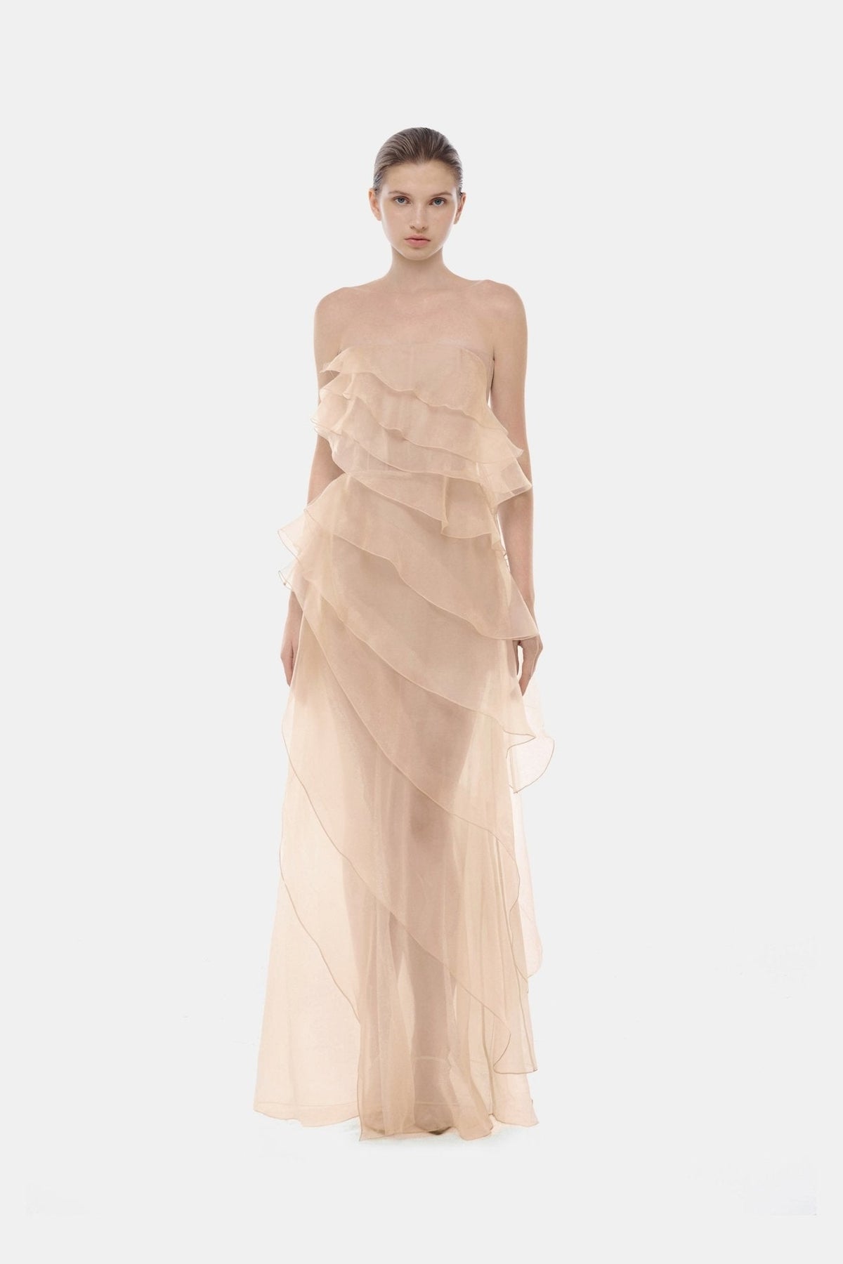 Peach Tiered Strapless Dress by Montsand