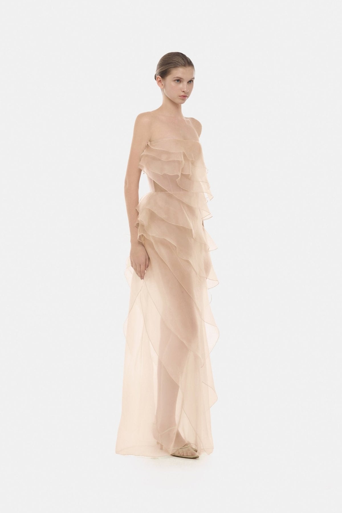 Peach Tiered Strapless Dress by Montsand