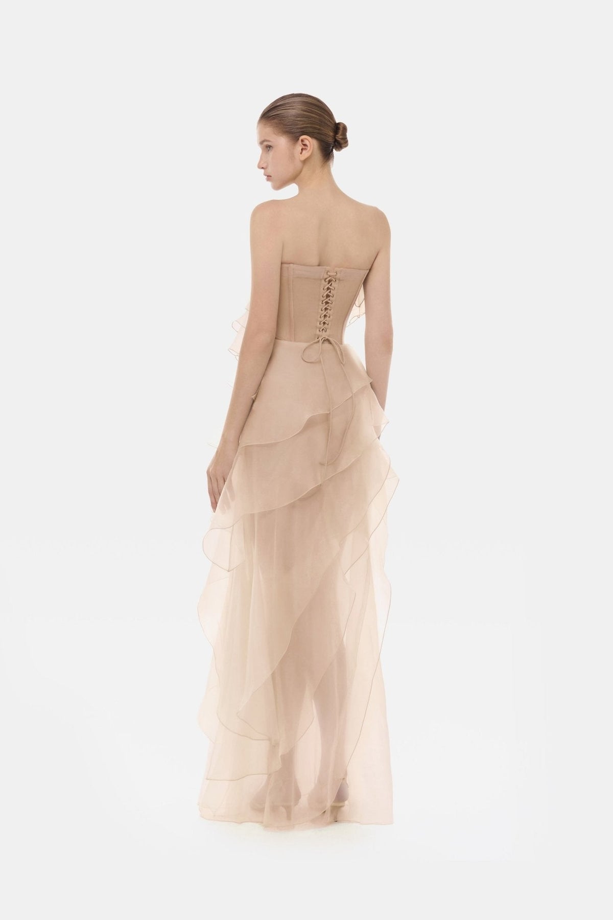 Peach Tiered Strapless Dress by Montsand