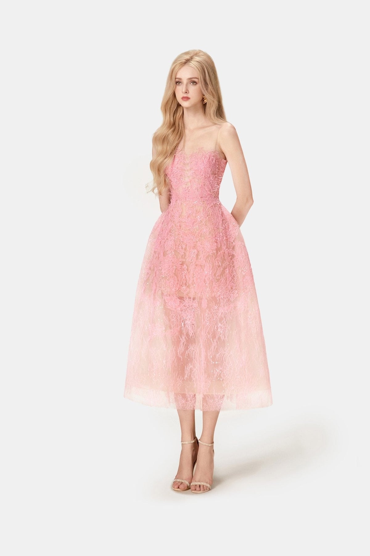Pink Beaded Lace Dress by Montsand