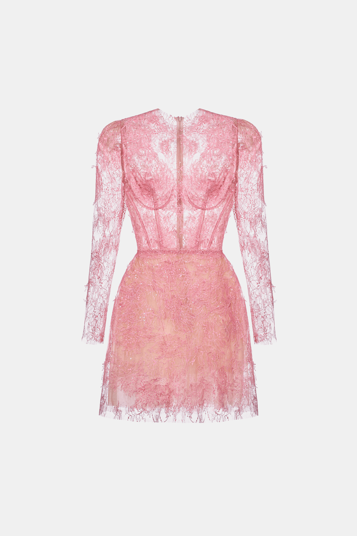 Pink Beaded Lace Mini Dress by Montsand