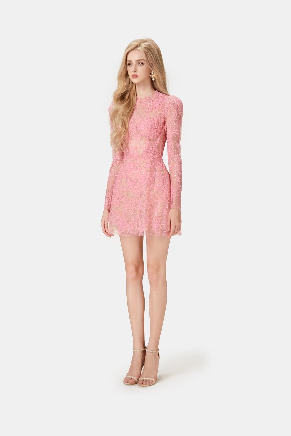 Pink Beaded Lace Mini Dress by Montsand