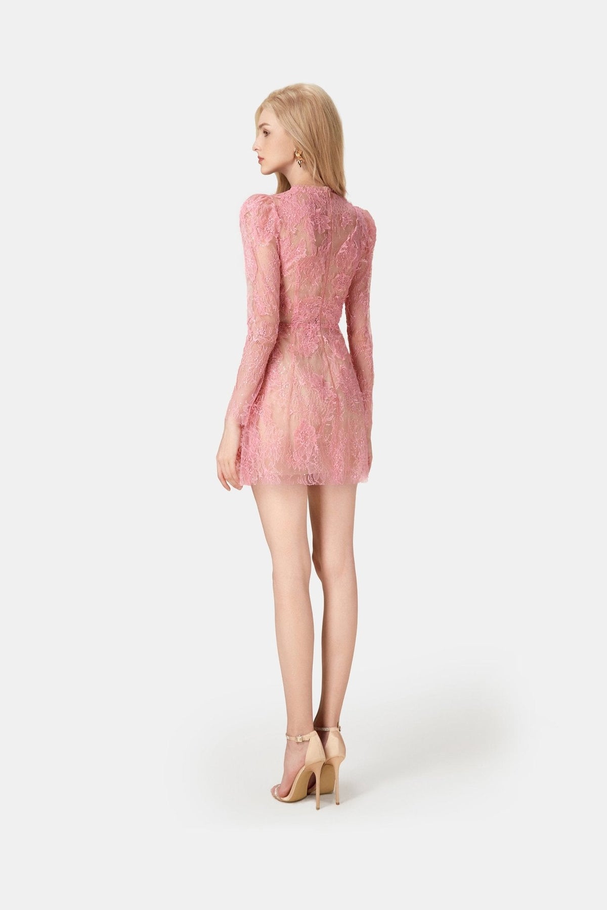 Pink Beaded Lace Mini Dress by Montsand