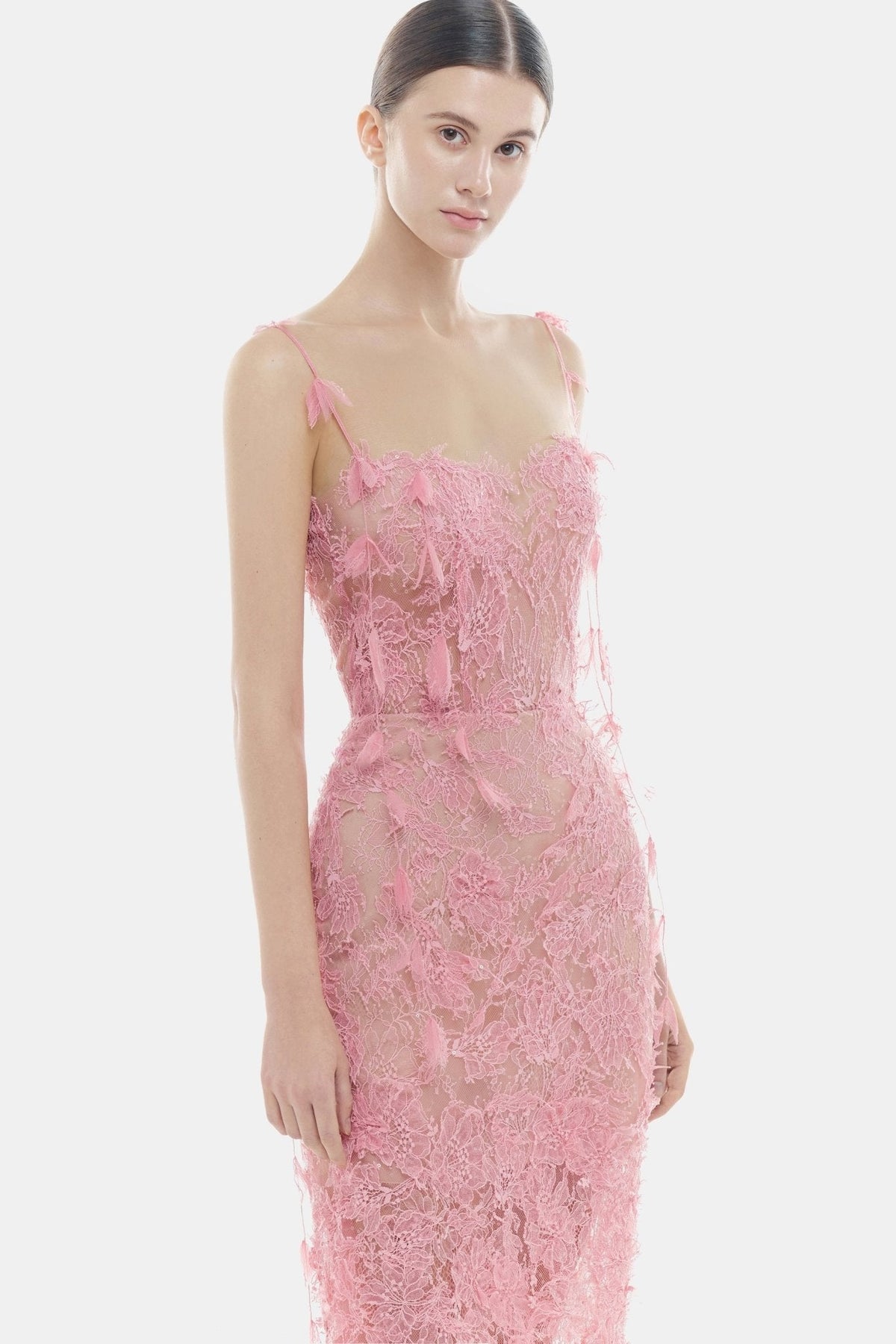 Pink Beaded Lace Pencil Dress by Montsand