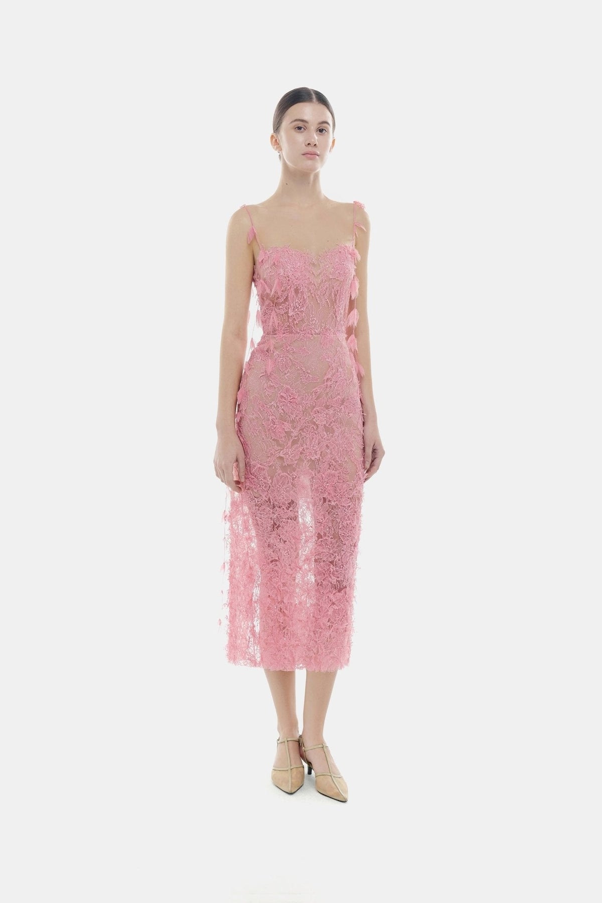 Pink Beaded Lace Pencil Dress by Montsand