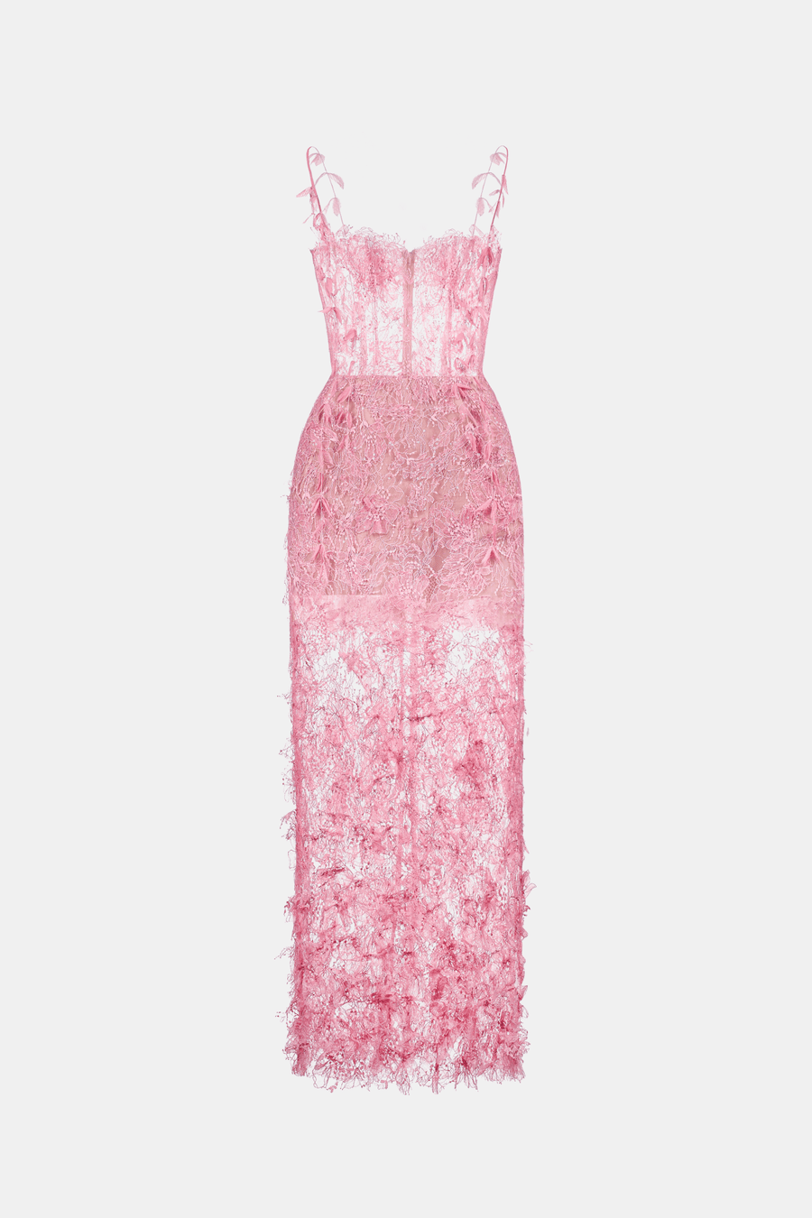 Pink Beaded Lace Pencil Dress