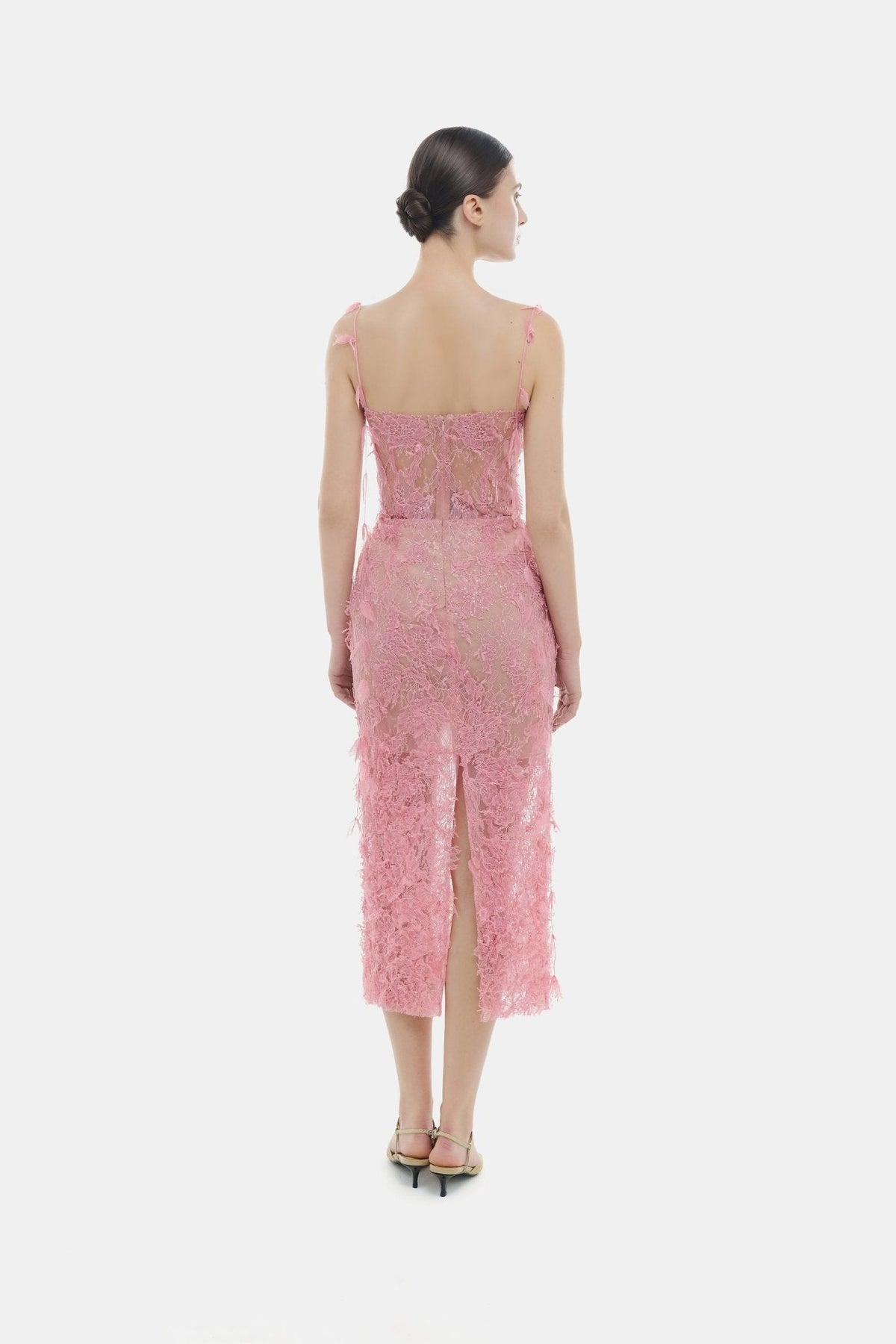 Pink Beaded Lace Pencil Dress by Montsand