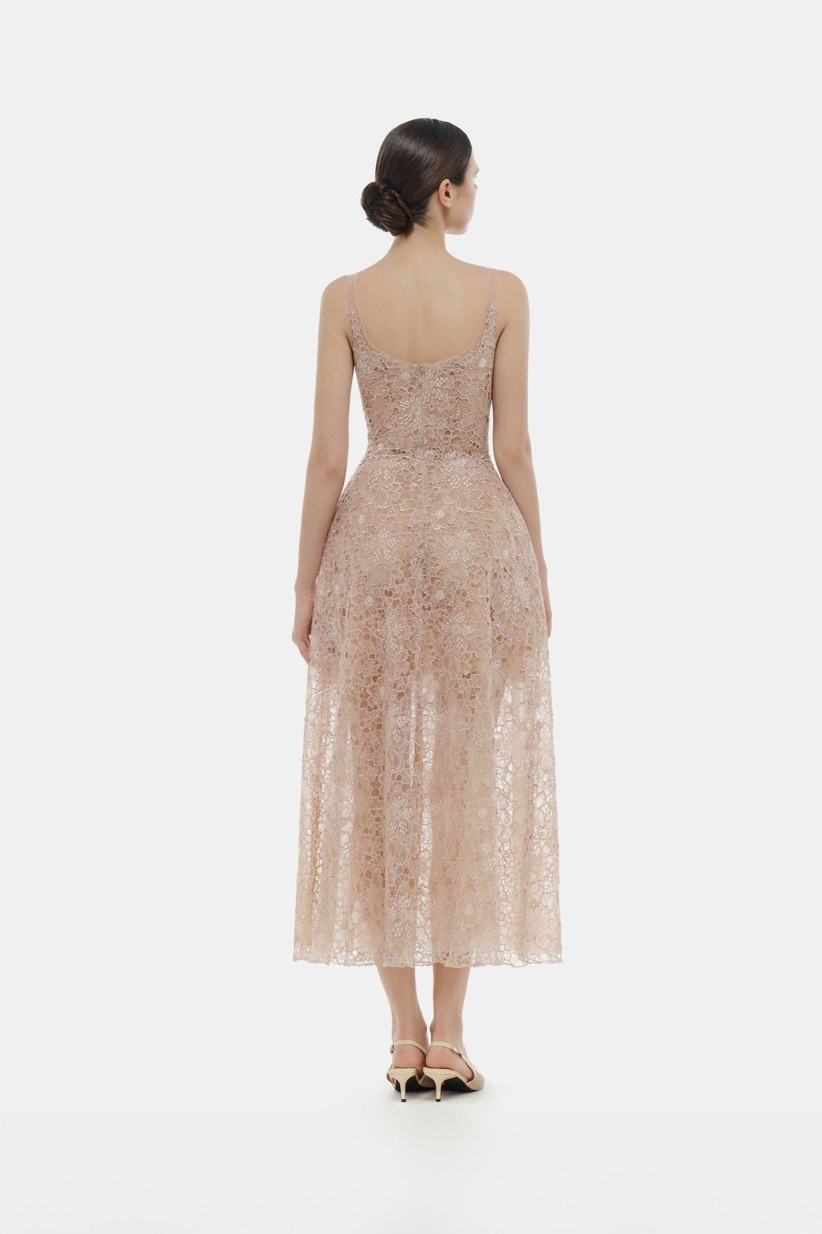 Pink Flower Lace Midi Dress by Montsand