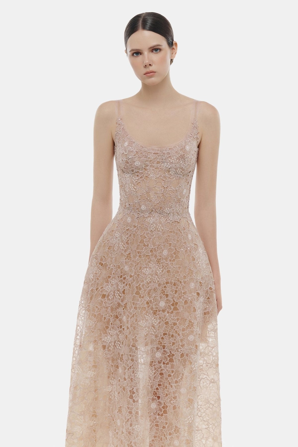 Pink Flower Lace Midi Dress by Montsand