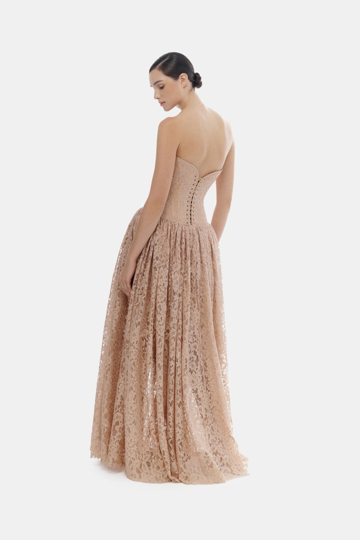 Pink Lace Corset Maxi Dress by Montsand