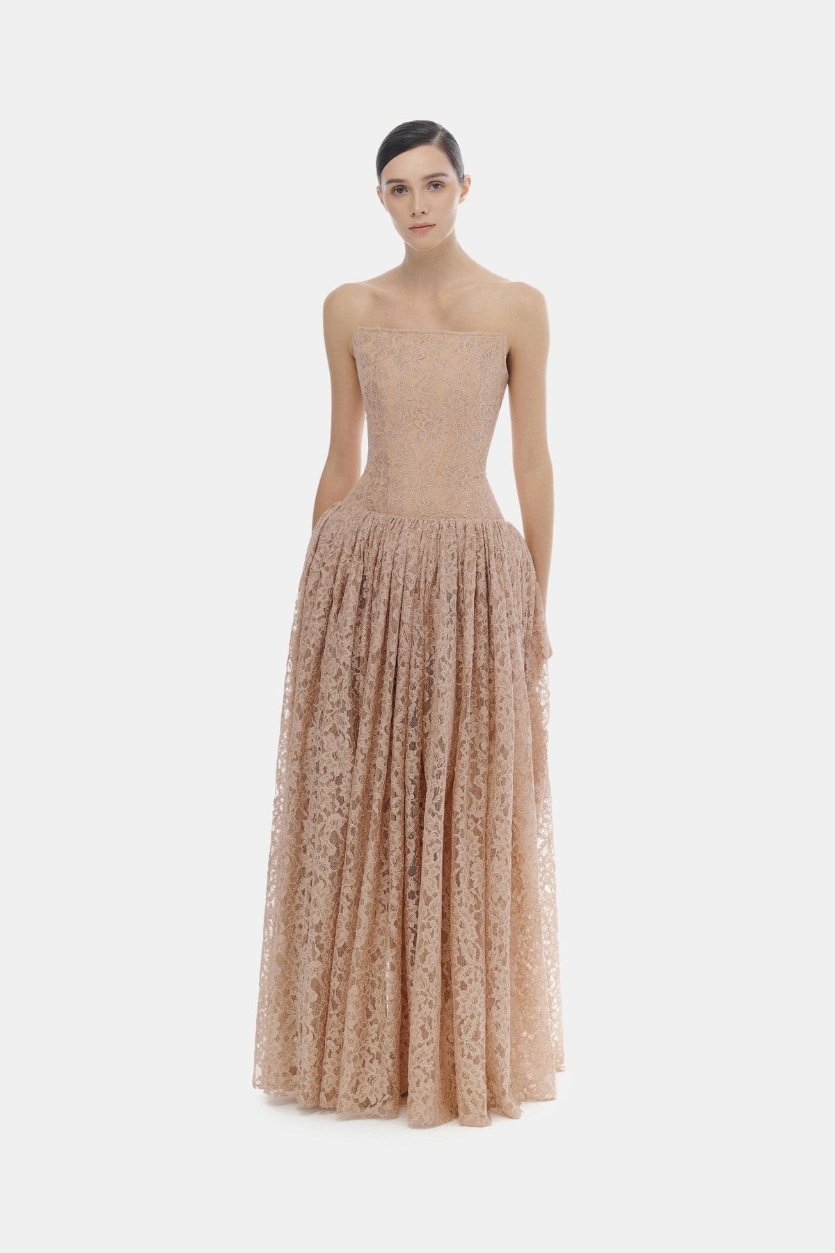 Pink Lace Corset Maxi Dress by Montsand