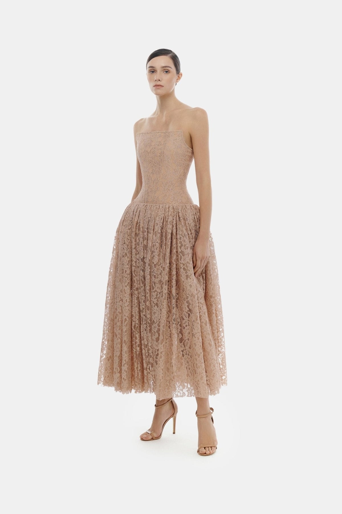 Pink Lace Corset Midi Dress by Montsand
