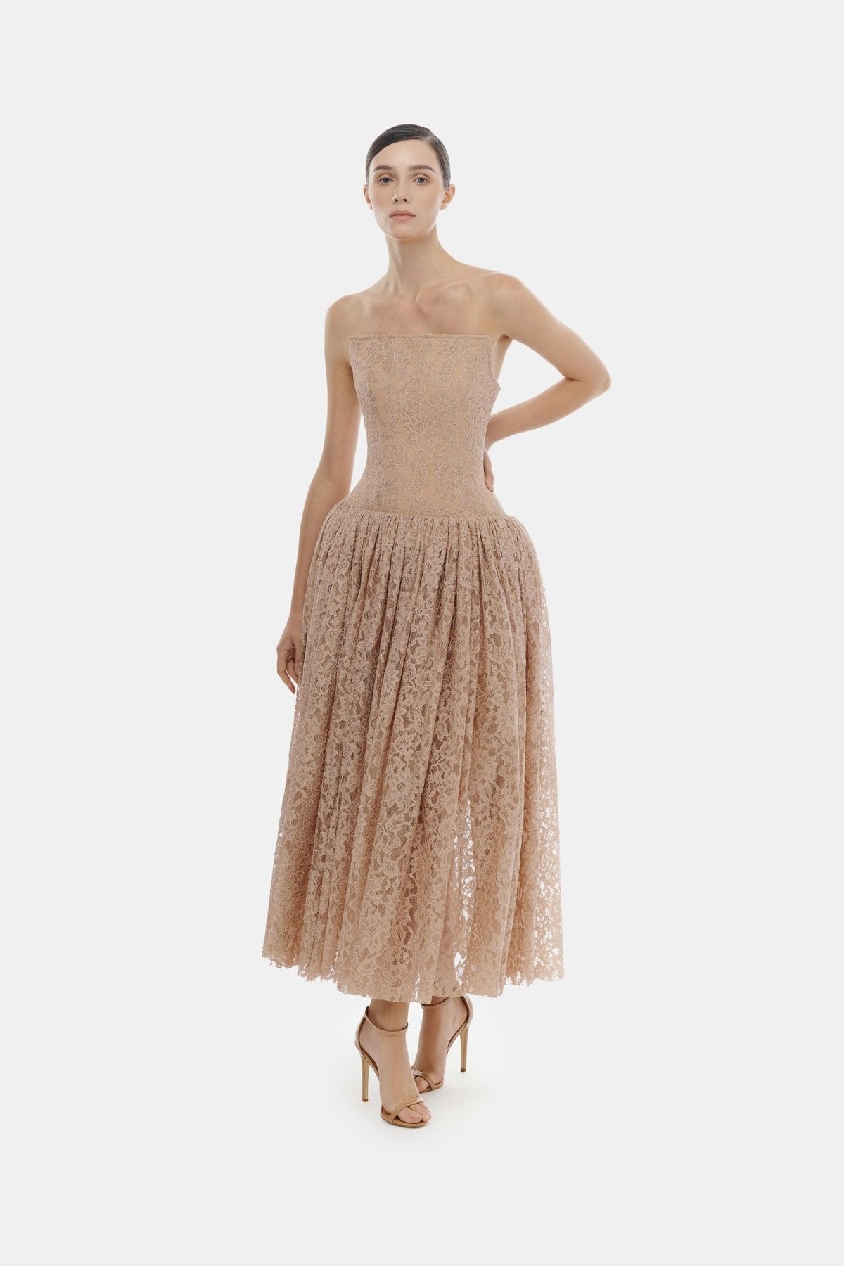 Pink Lace Corset Midi Dress by Montsand