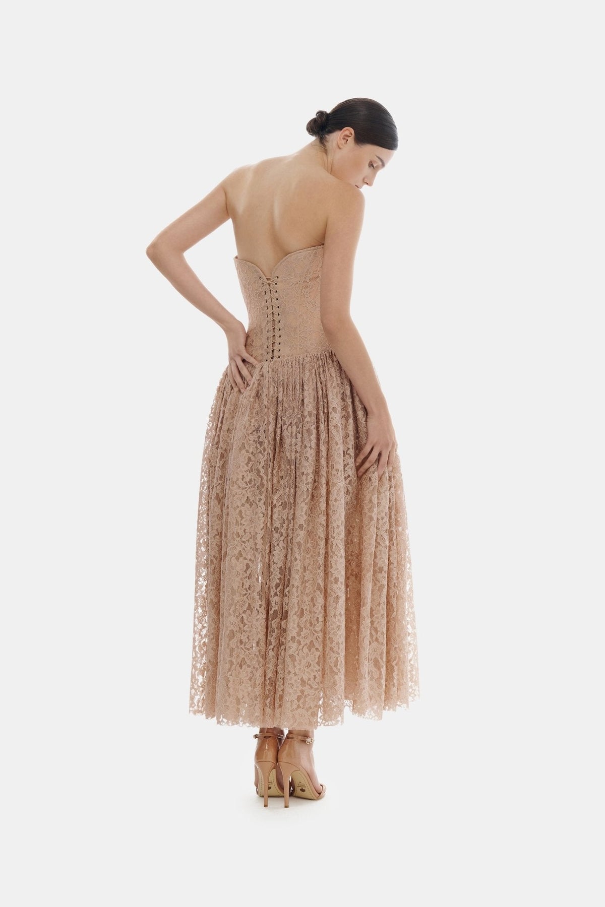 Pink Lace Corset Midi Dress by Montsand