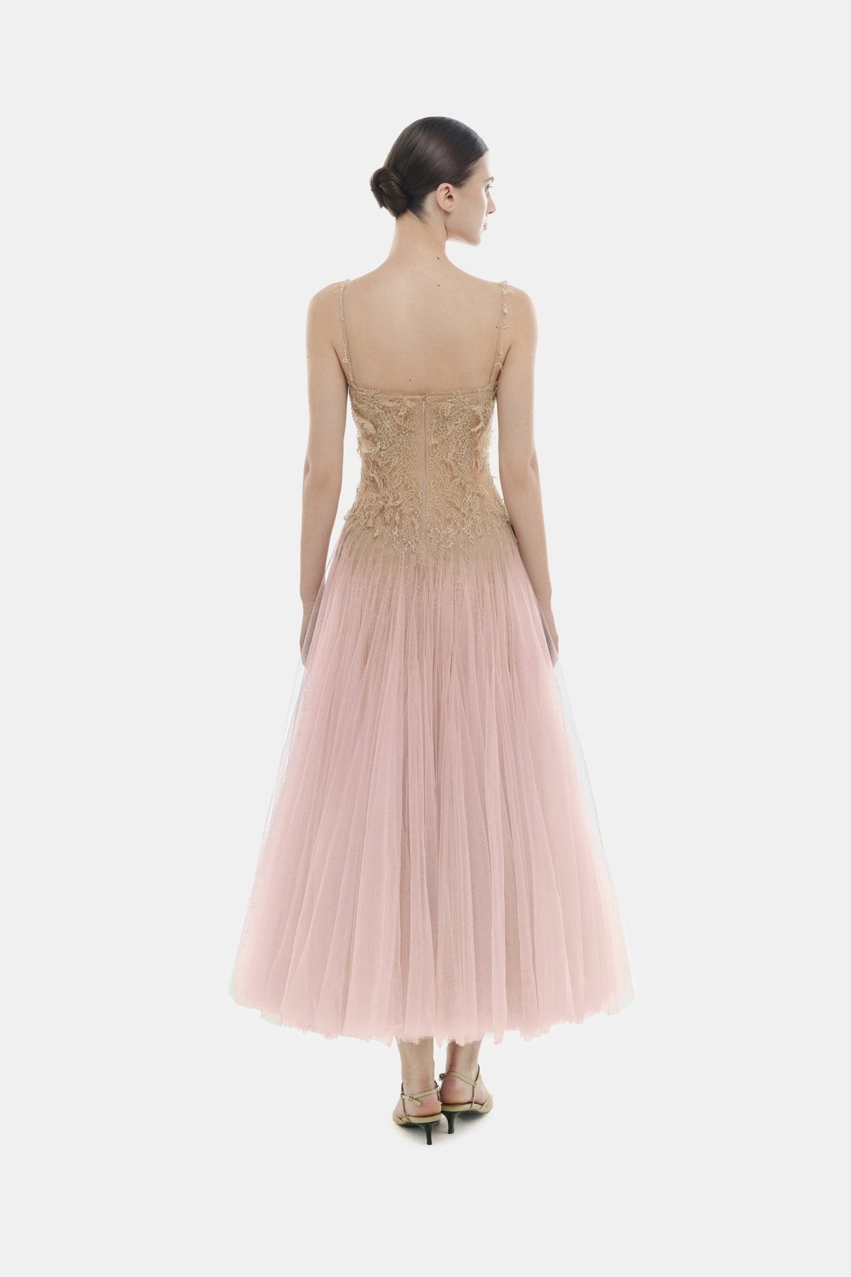 Baby Pink Ombre Lace Midi Dress by Montsand
