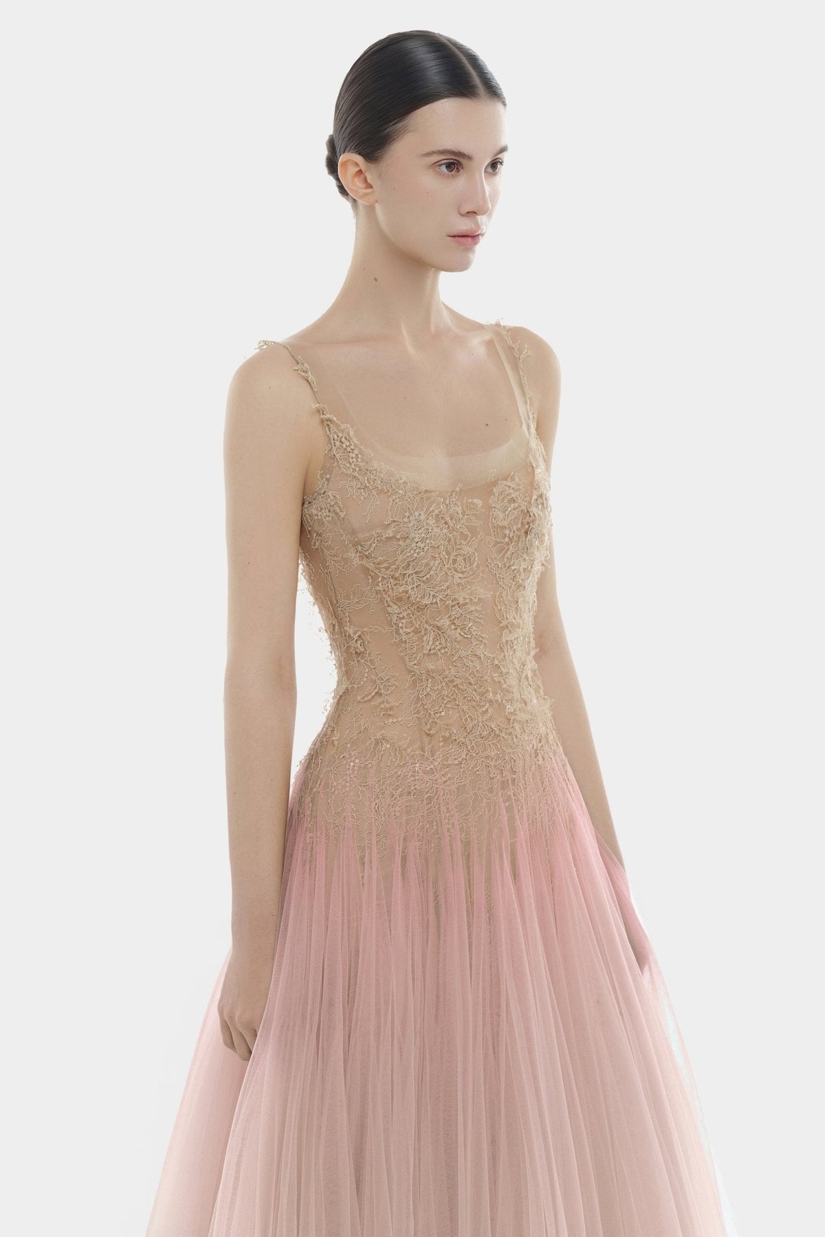 Baby Pink Ombre Lace Midi Dress by Montsand
