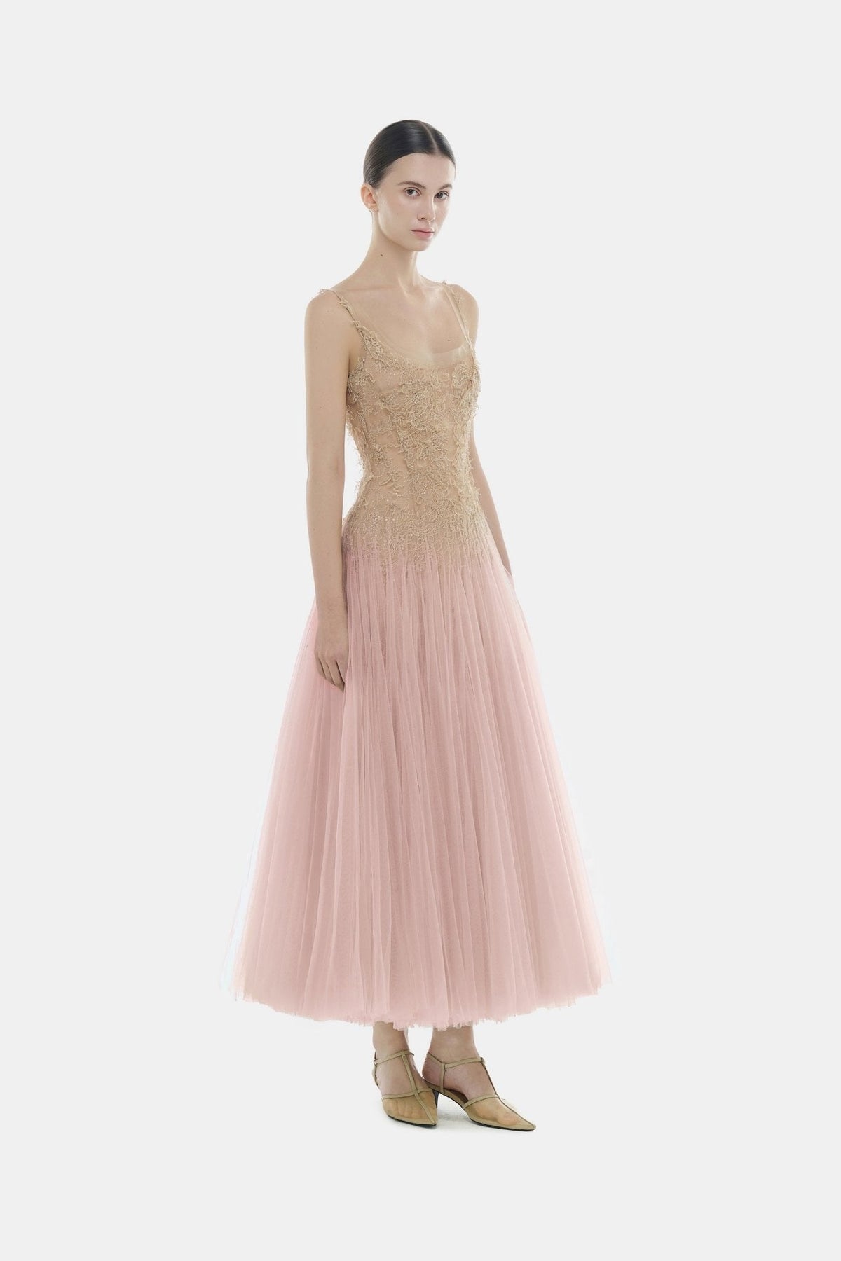 Baby Pink Ombre Lace Midi Dress by Montsand