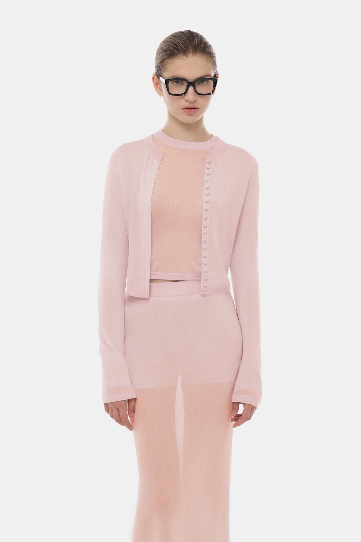 Pink Sheer Layered Midi Skirt by Montsand