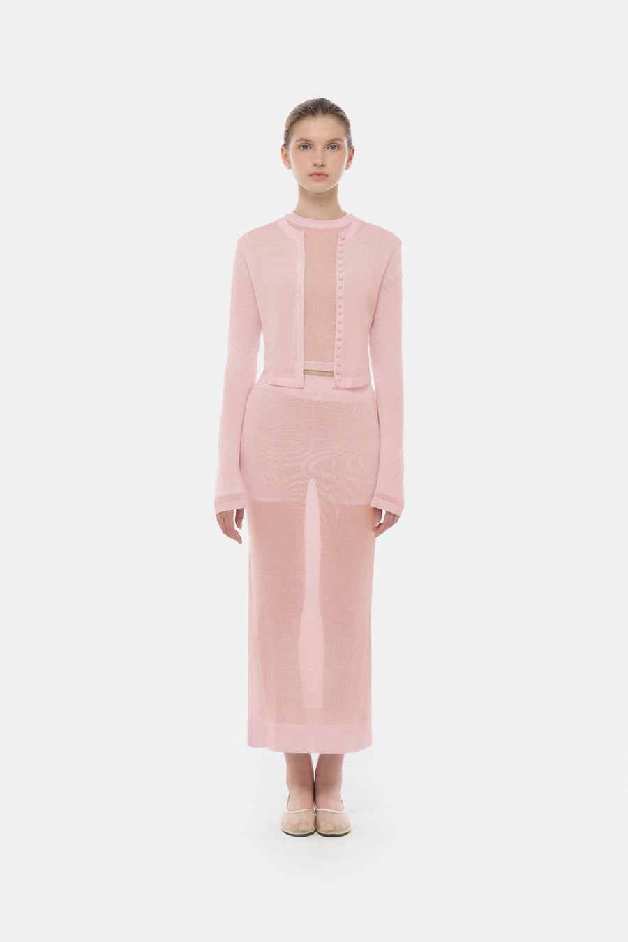 Pink Sheer Layered Midi Skirt