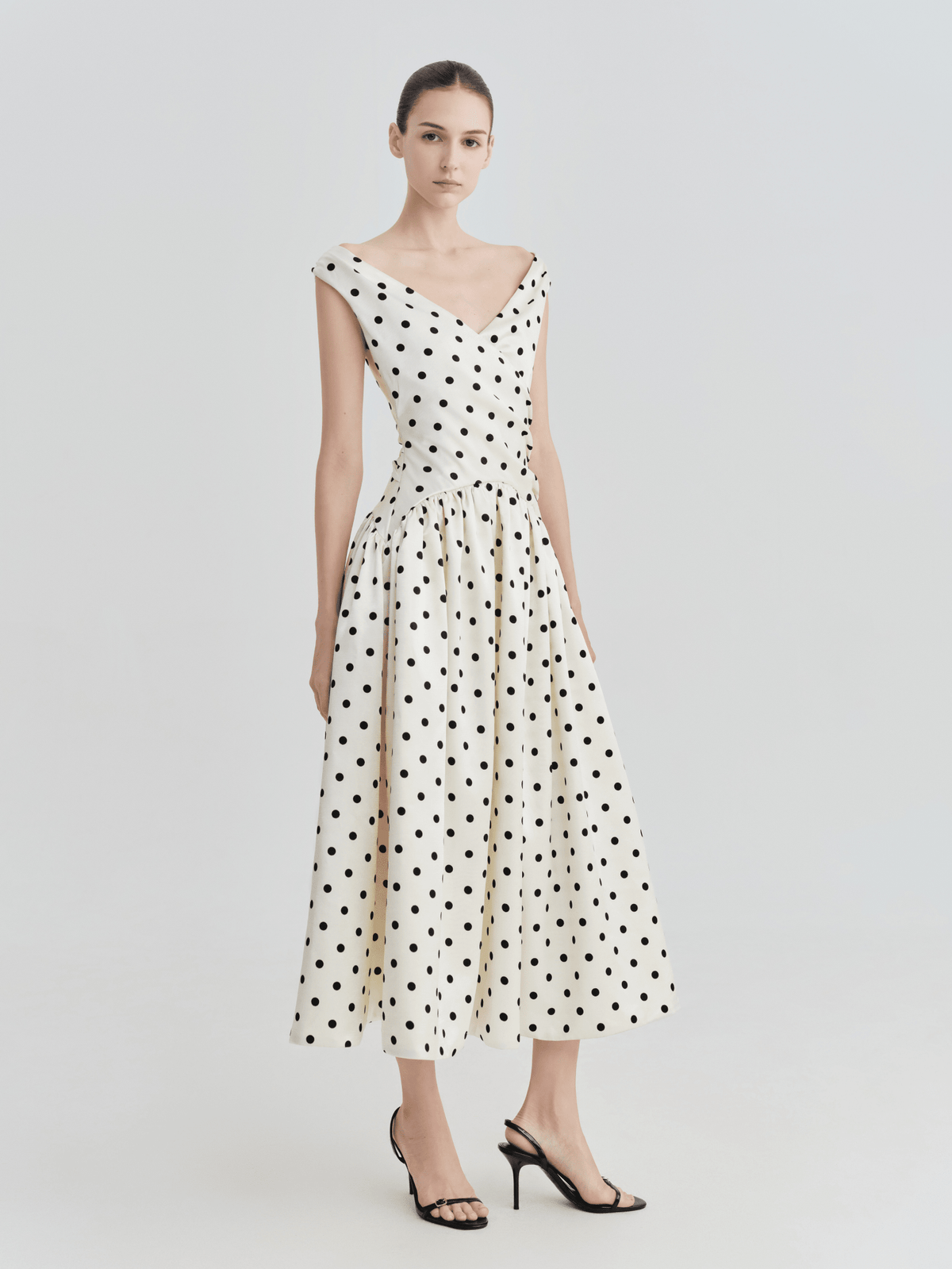 Polka Dot Bardot Wrap Midi Dress by COCOSIN