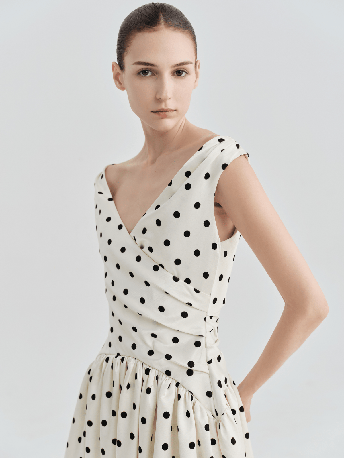 Polka Dot Bardot Wrap Midi Dress by COCOSIN