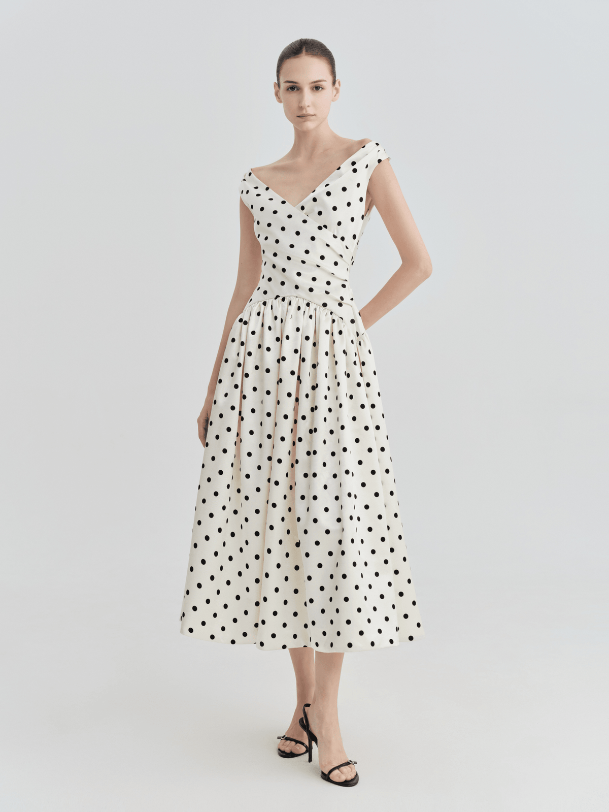 Polka Dot Bardot Wrap Midi Dress by COCOSIN