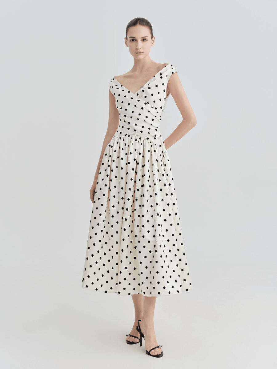 Polka Dot Bardot Wrap Midi Dress