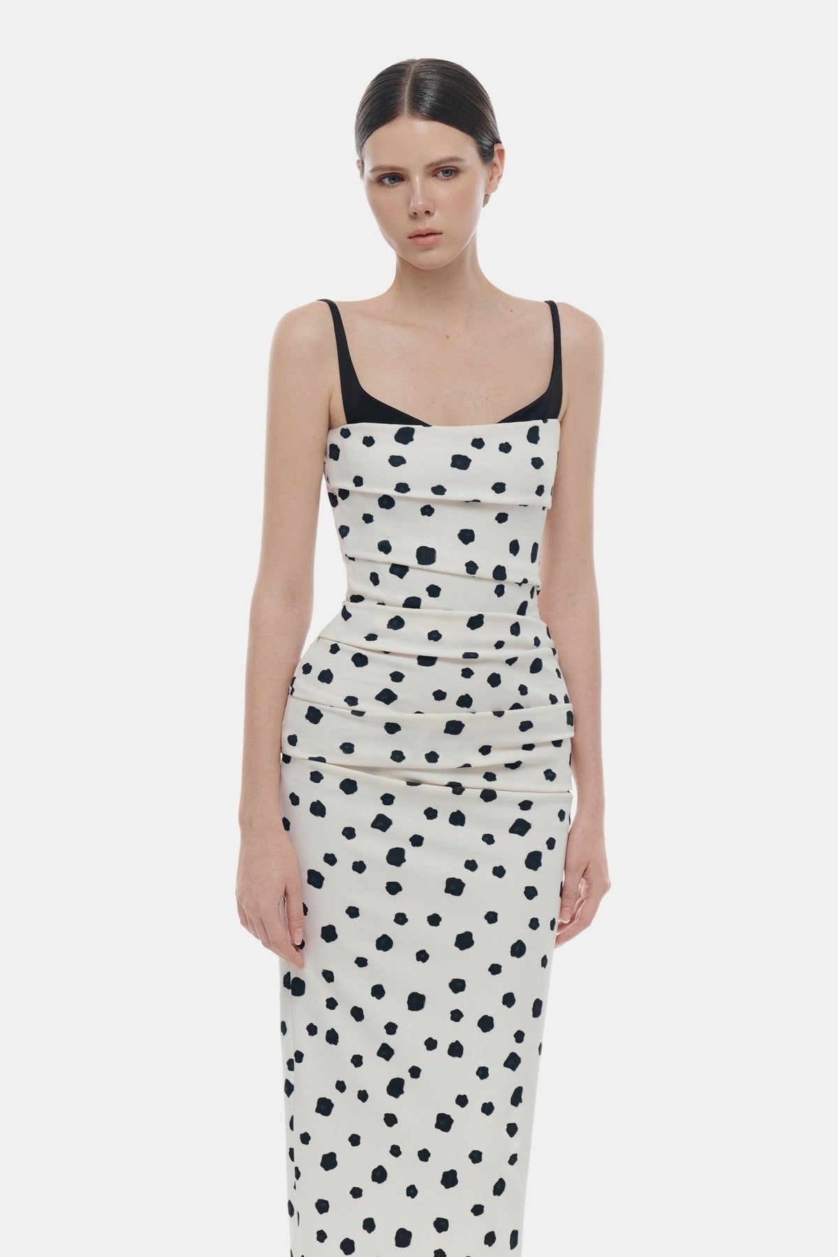 Polka Dot Draped Midi Dress by Montsand