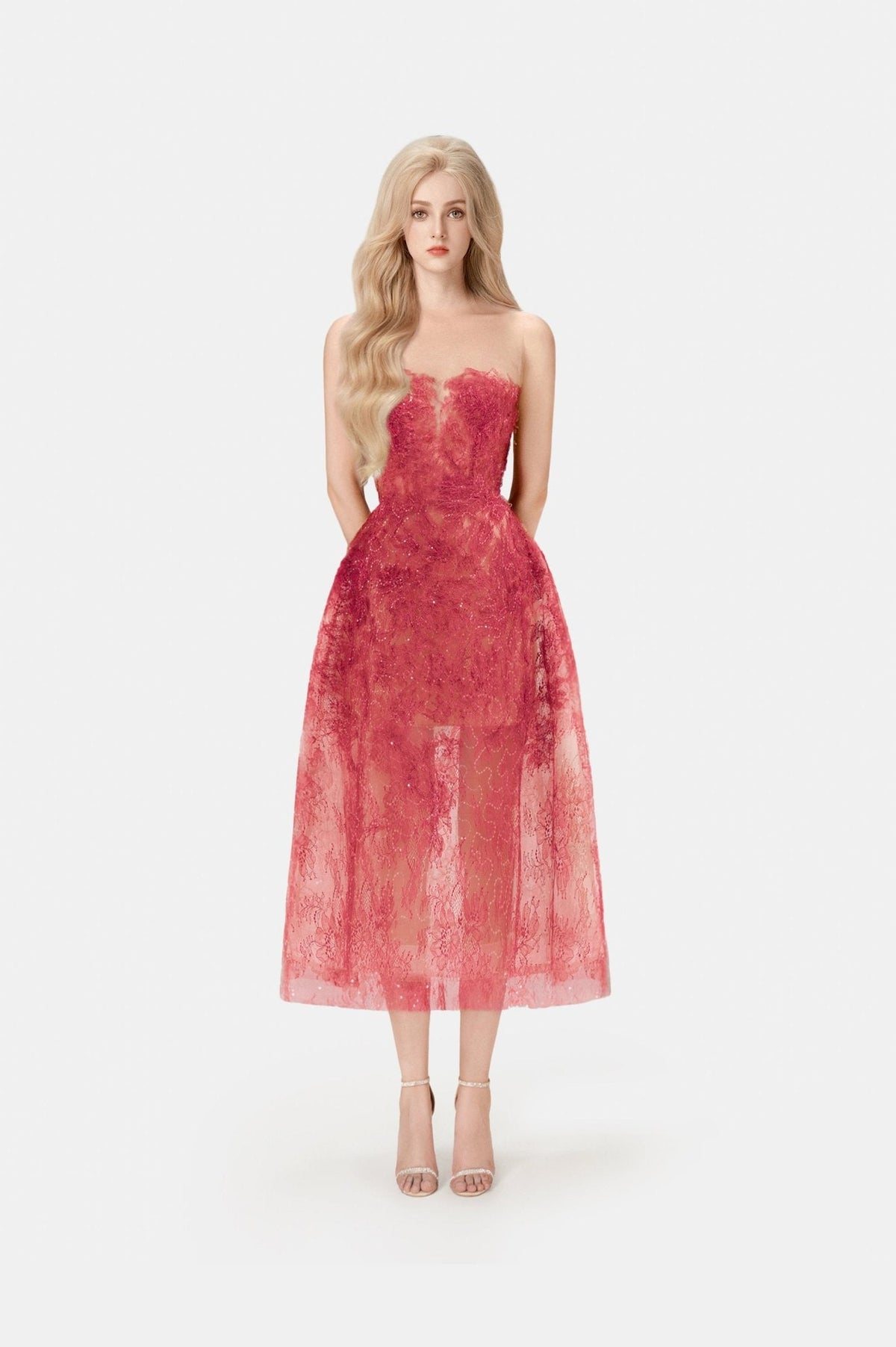 Red Beaded Lace Dress by Montsand