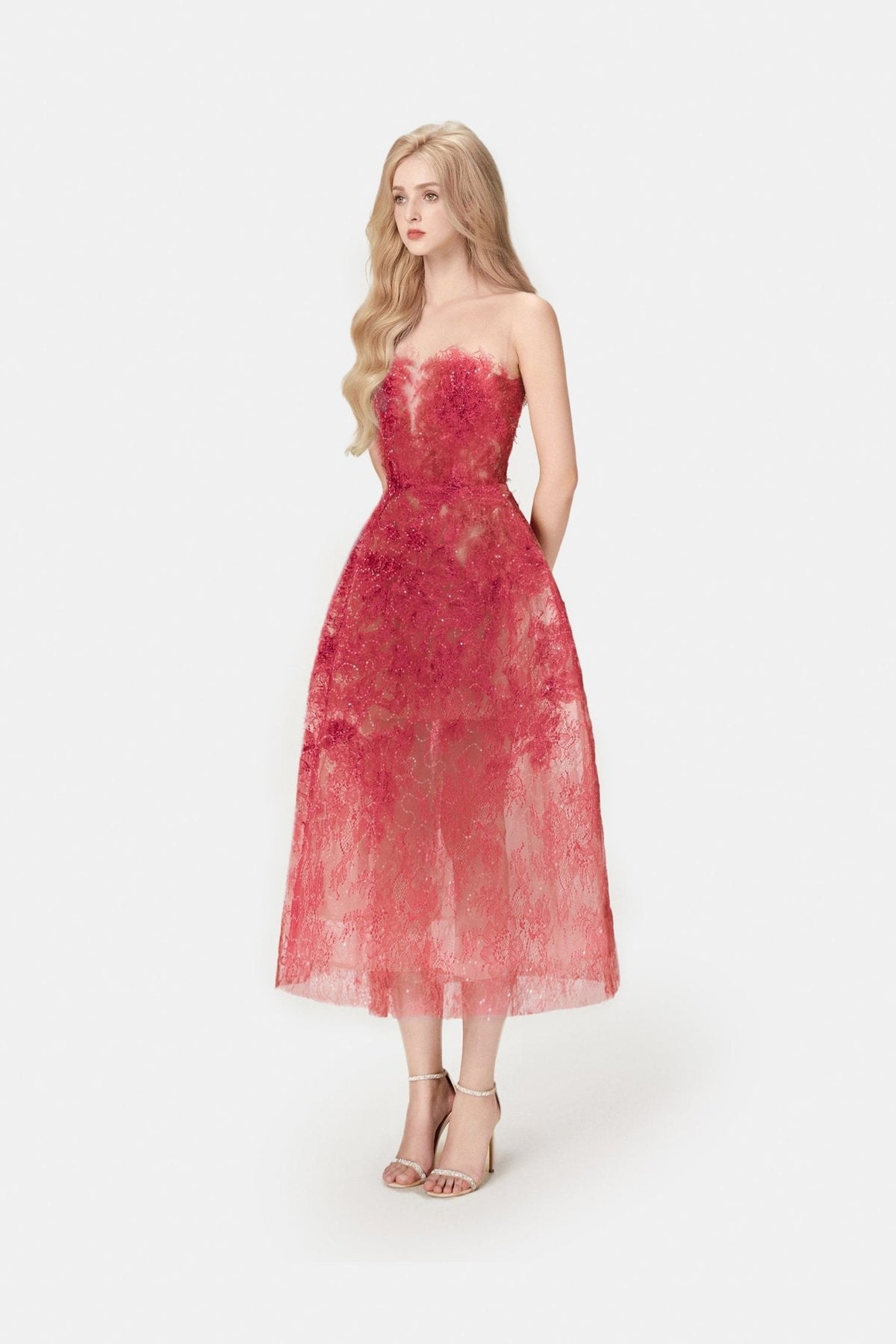 Red Beaded Lace Dress by Montsand