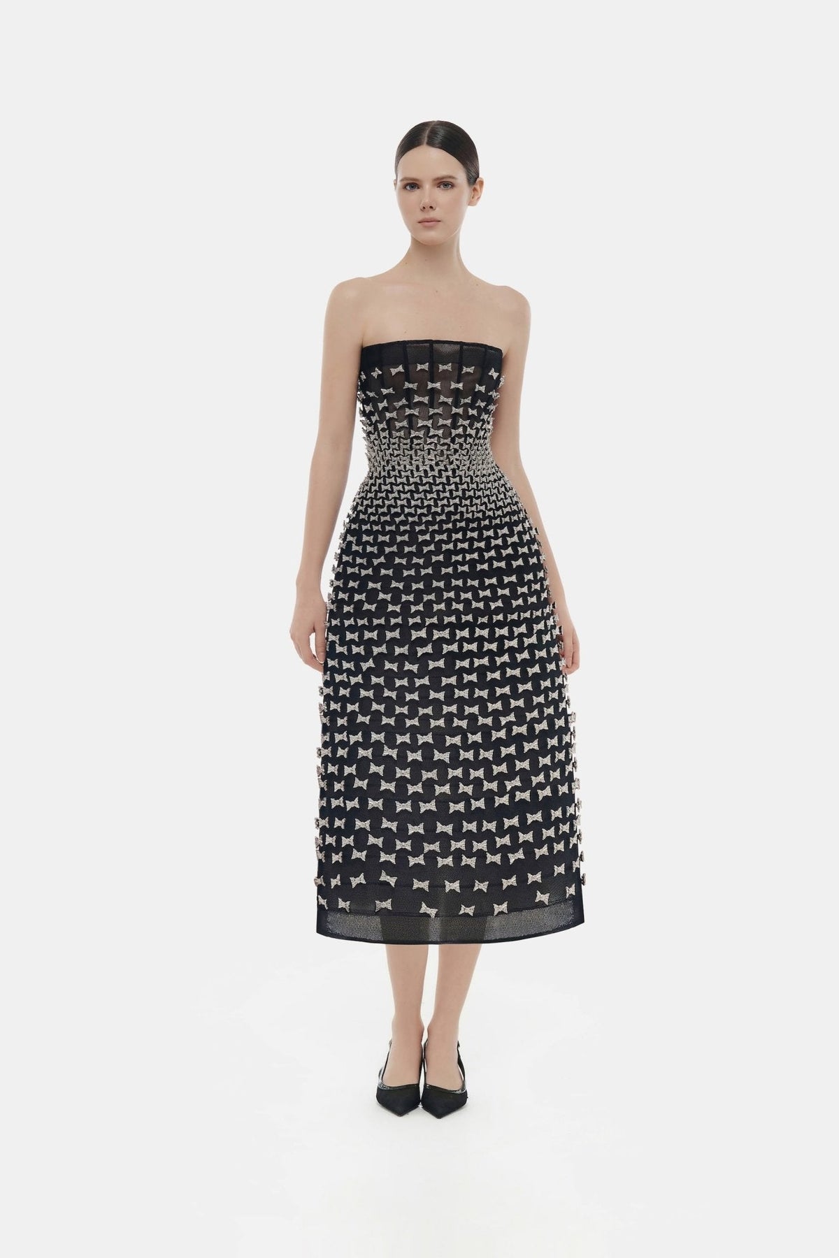 Silver Bow Strapless Midi Dress by Montsand
